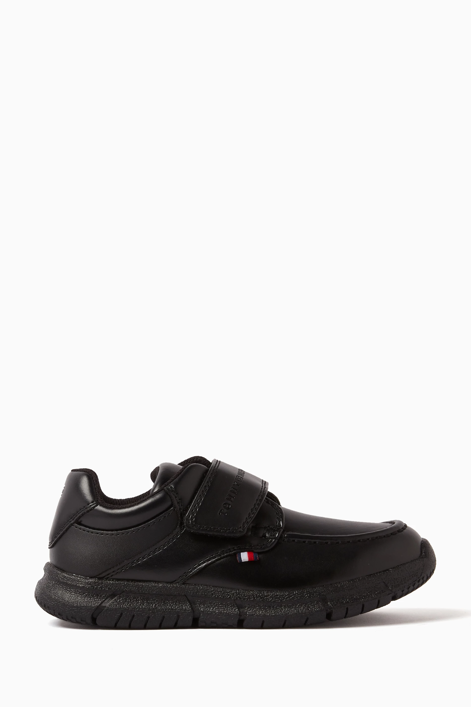 Buy Tommy Hilfiger Black Velcro Logo Shoes in Faux Leather For Boys Online Ounass Saudi