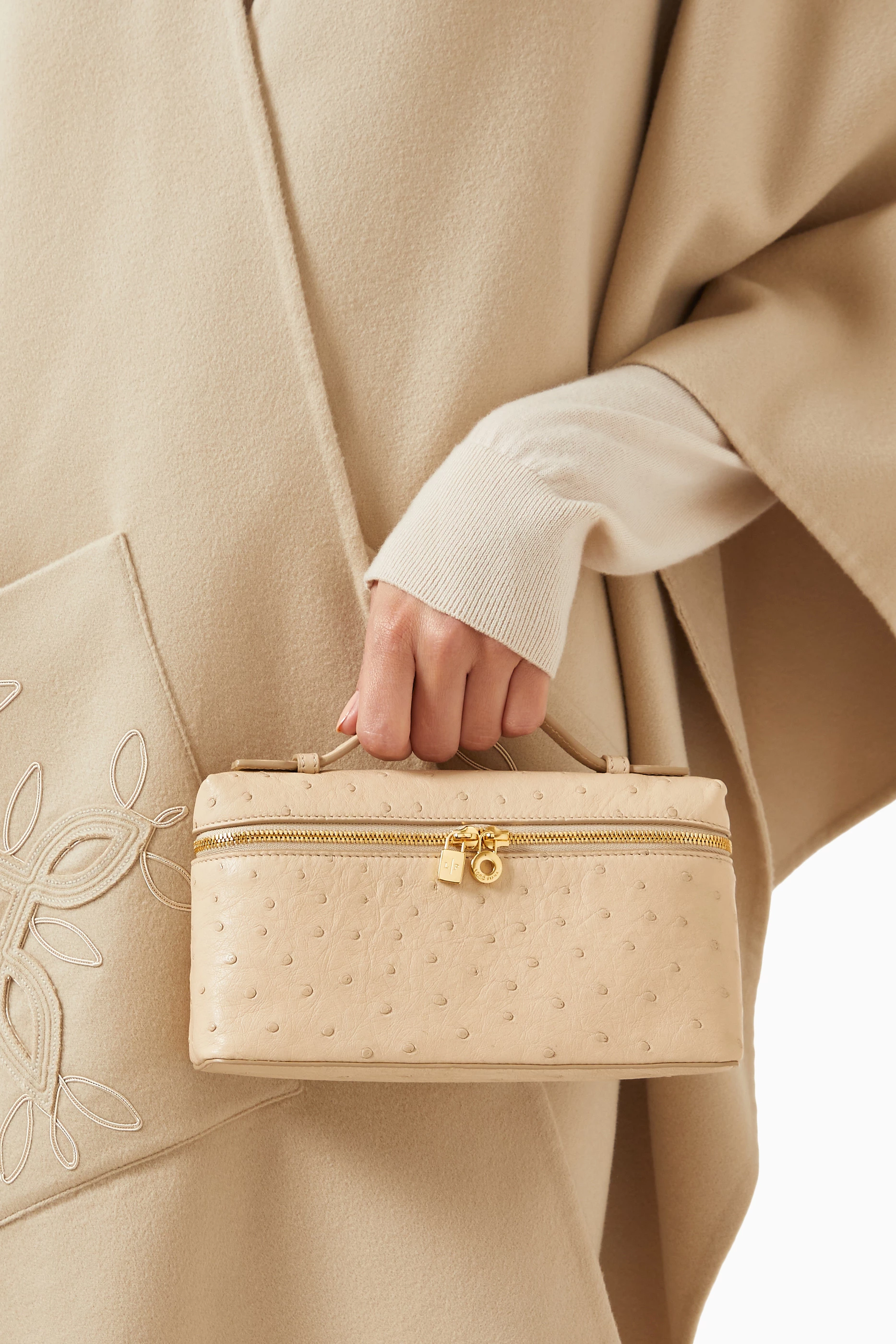 Buy Loro Piana Neutral Extra Pocket Pouch L19 Bag in Ostrich Leather For Women Online Ounass Saudi