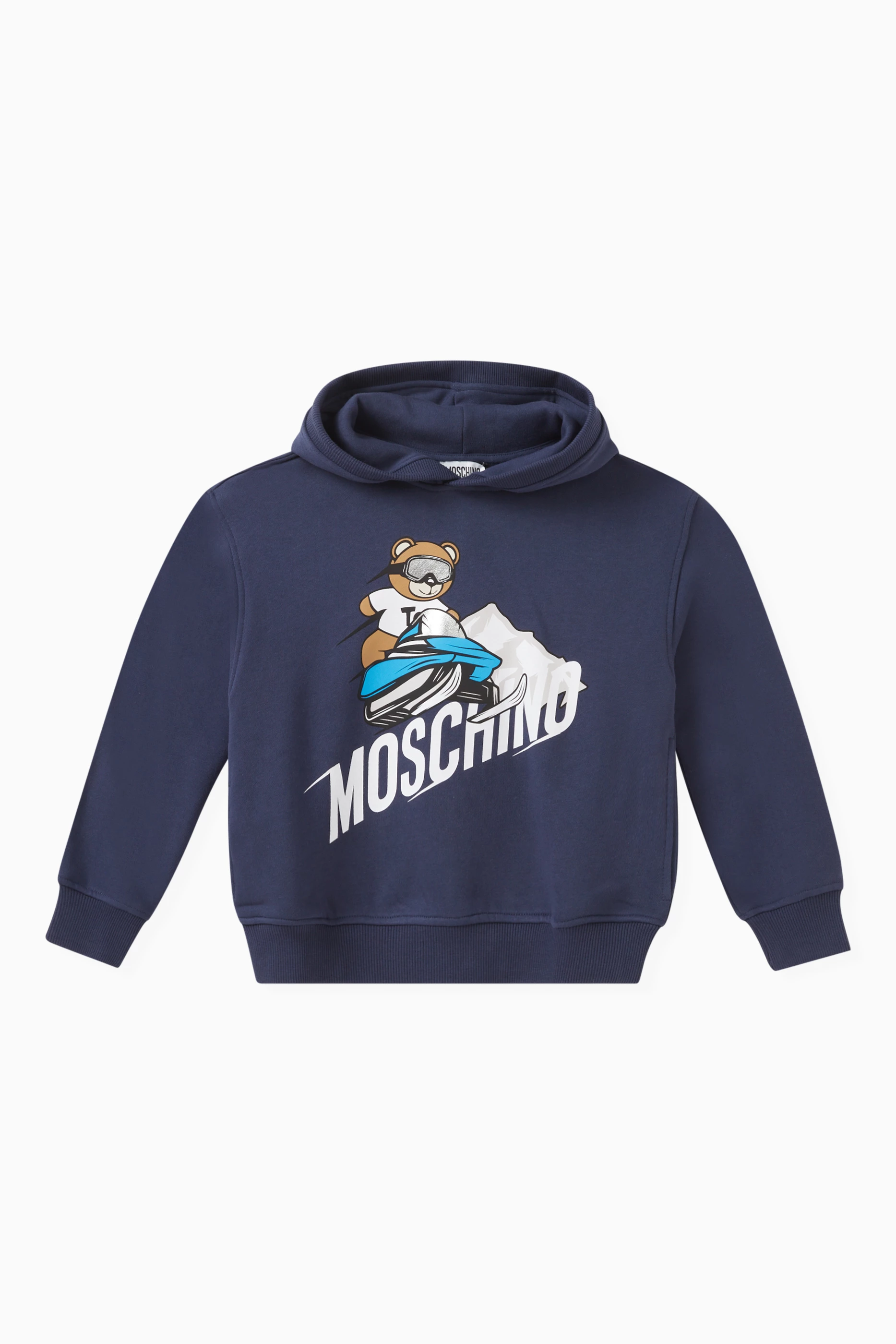 Buy Moschino Blue Mountain Teddy Bear Hoodie in Cotton Fleece For Boys Online Ounass Saudi