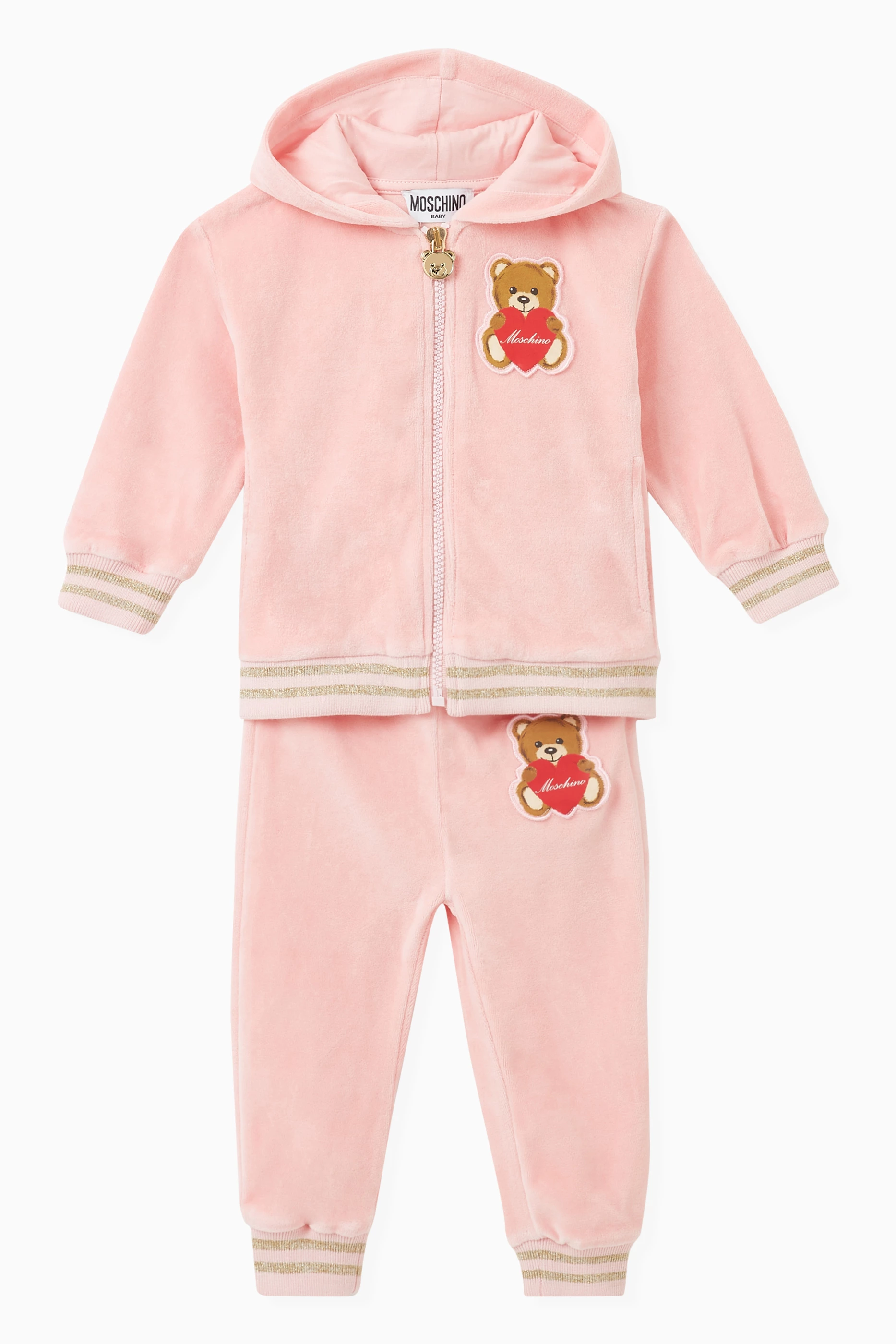 Buy Moschino Pink Heart Teddy Bear Tracksuit in Chenille For Baby Girls Online Ounass Saudi