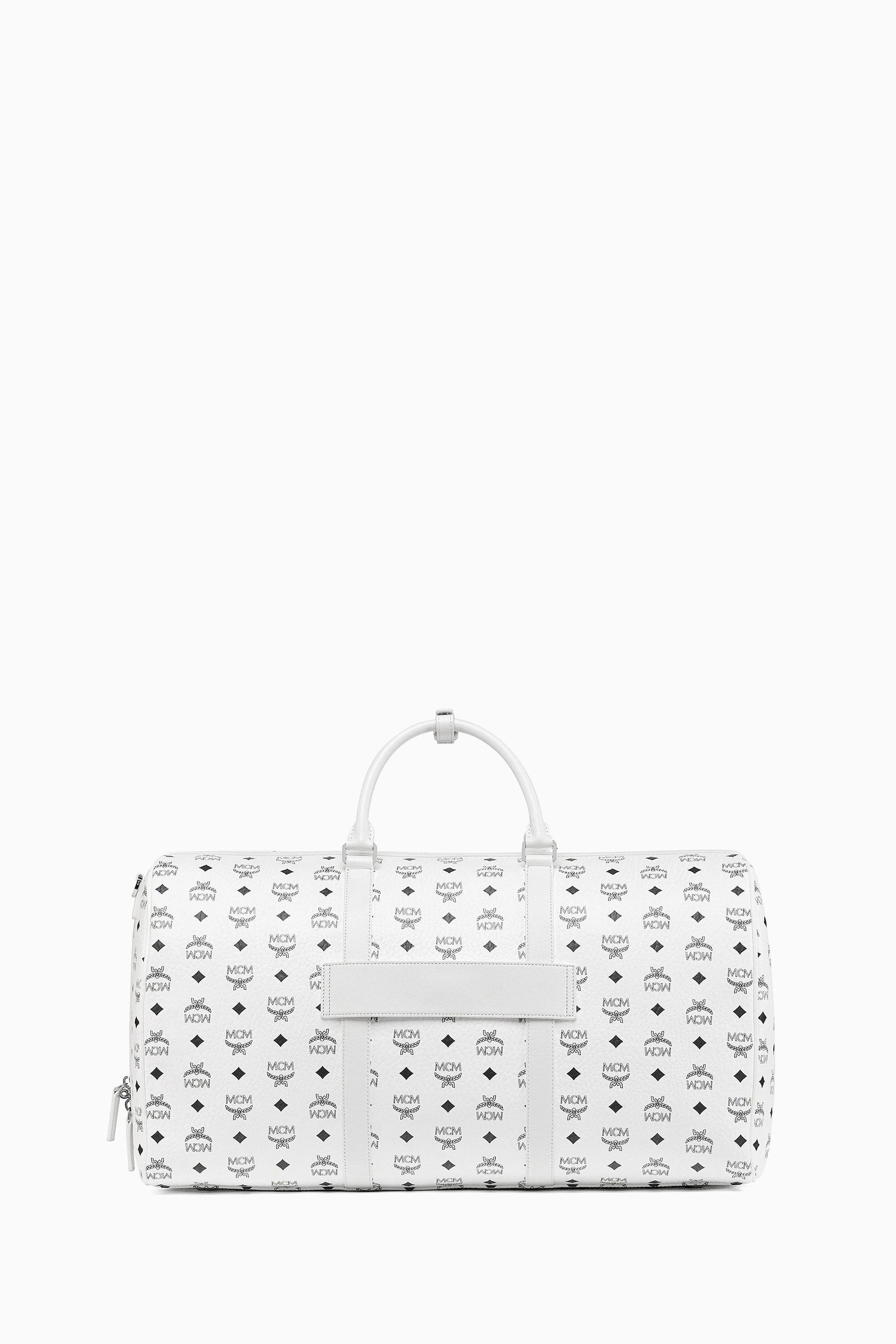 White mcm duffle bag discount