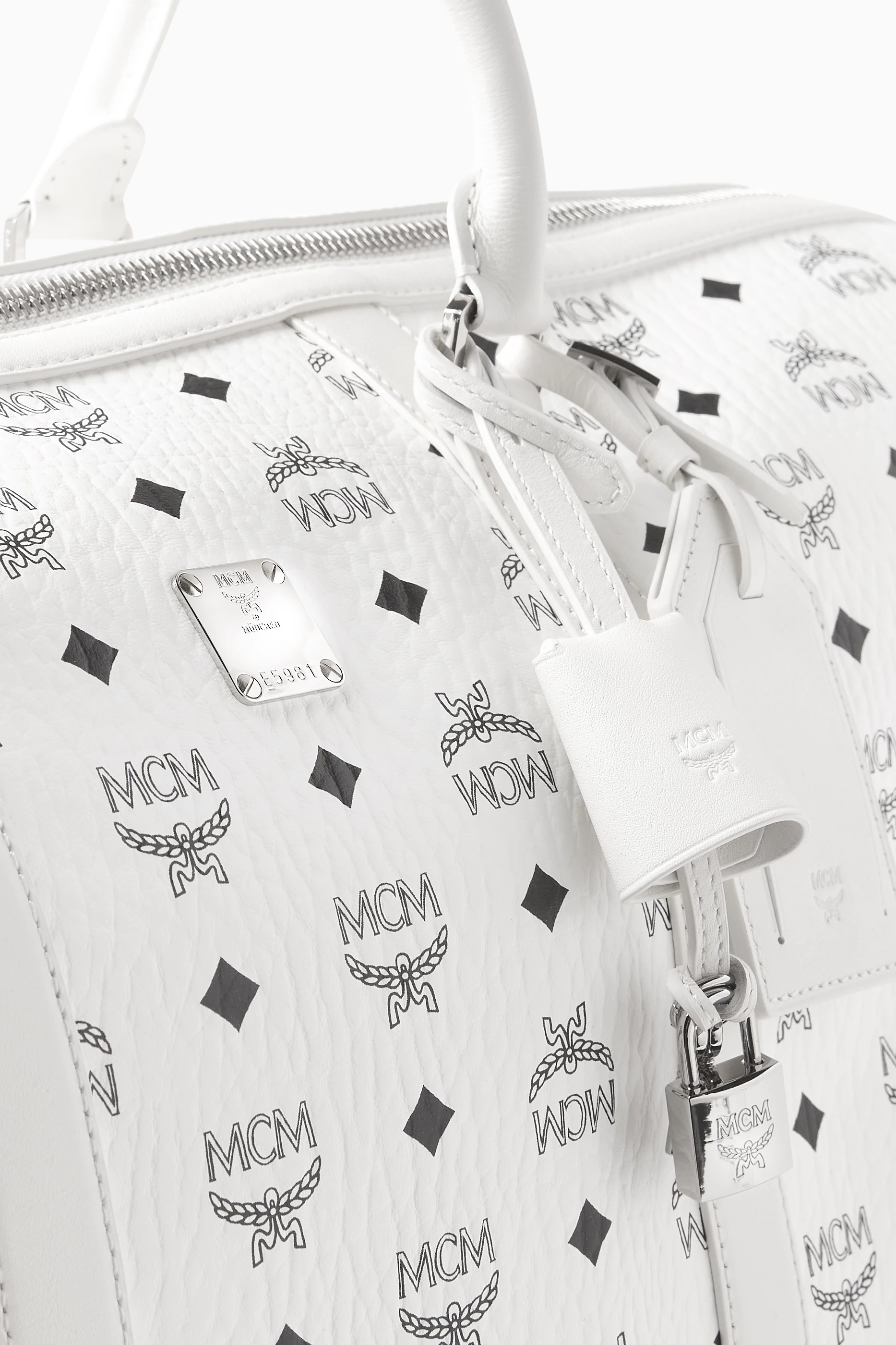 Buy MCM White Xlarge Ottomar Weekender 55 Duffle Bag in Coated Canvas For Men Online Ounass Saudi