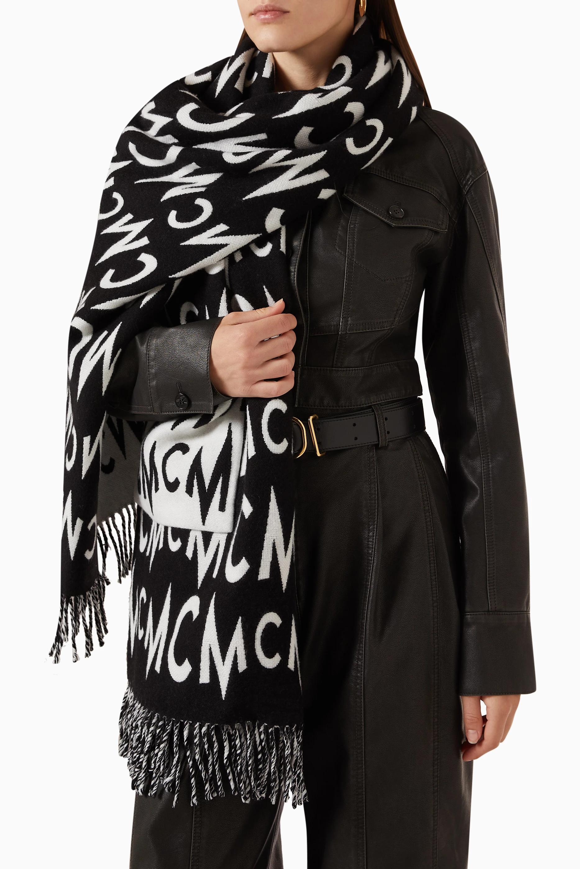 Buy MCM Neutral Graphic Logo Stole in Wool For UNISEX Online Ounass Saudi