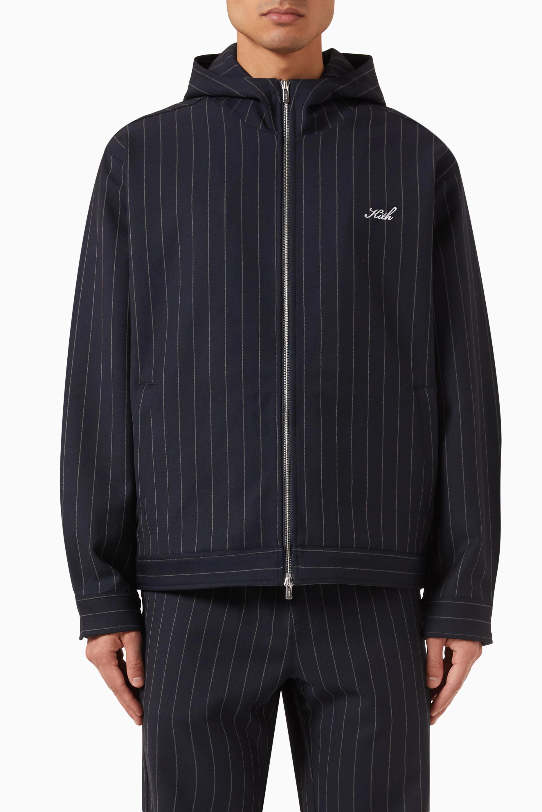Buy Kith Blue Selfridge Zip Hoodie in Double Weave Fabric For Men 