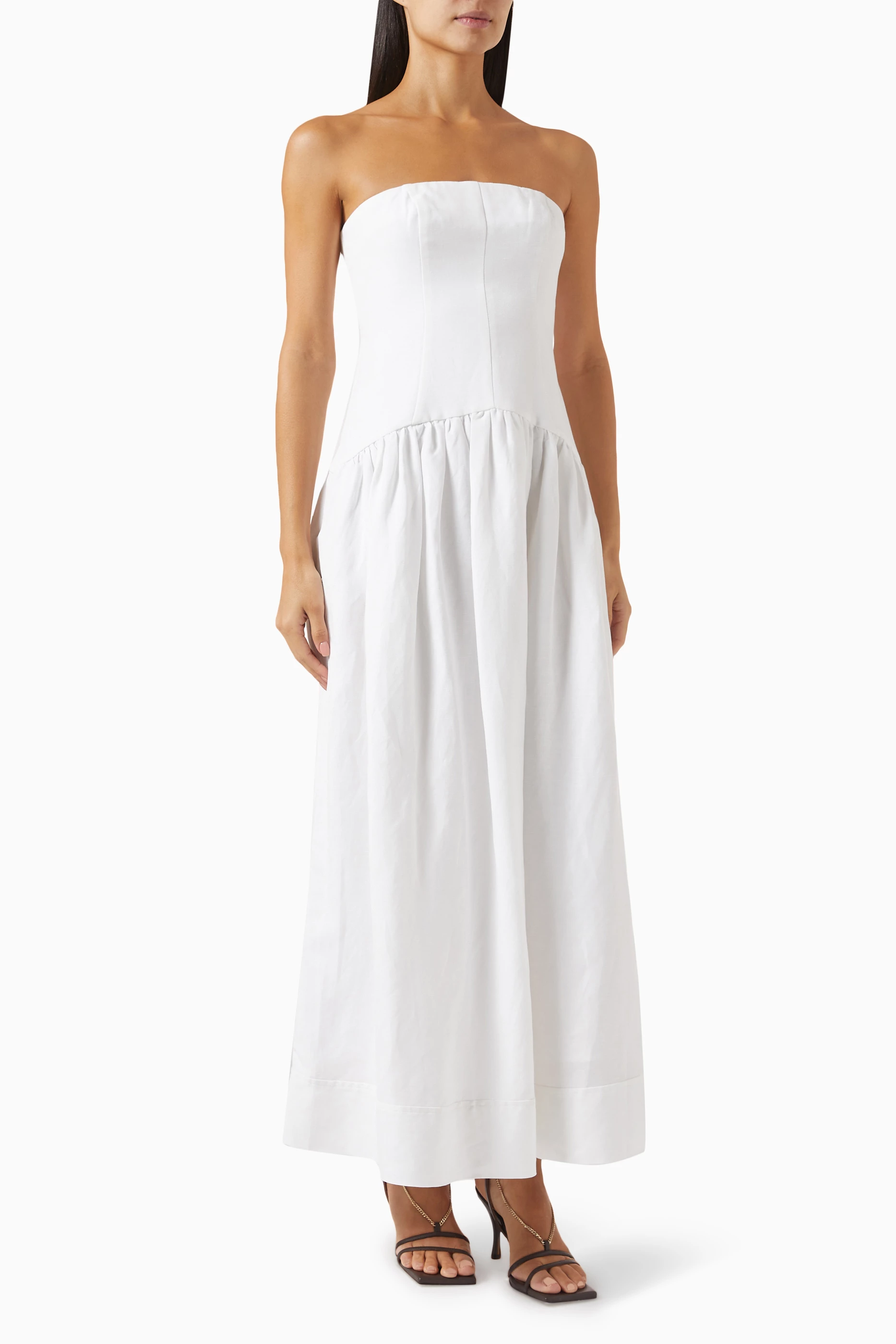 Buy Shona Joy Neutral Strapless Panelled Maxi Dress in Linen-blend For  Women Online | Ounass Saudi