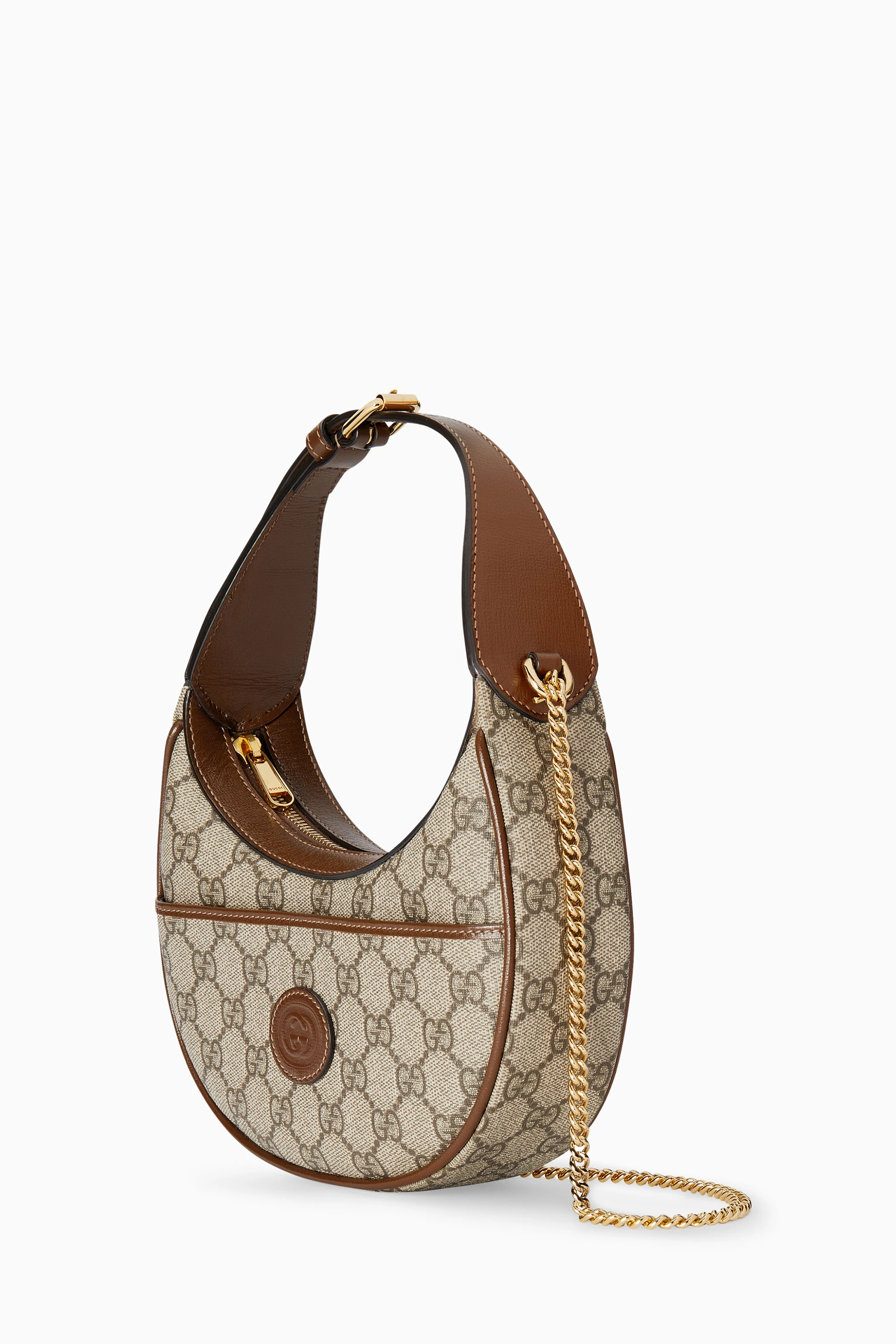 Buy Gucci Brown Mini Half-Moon-Shaped Bag in GG Supreme Canvas For