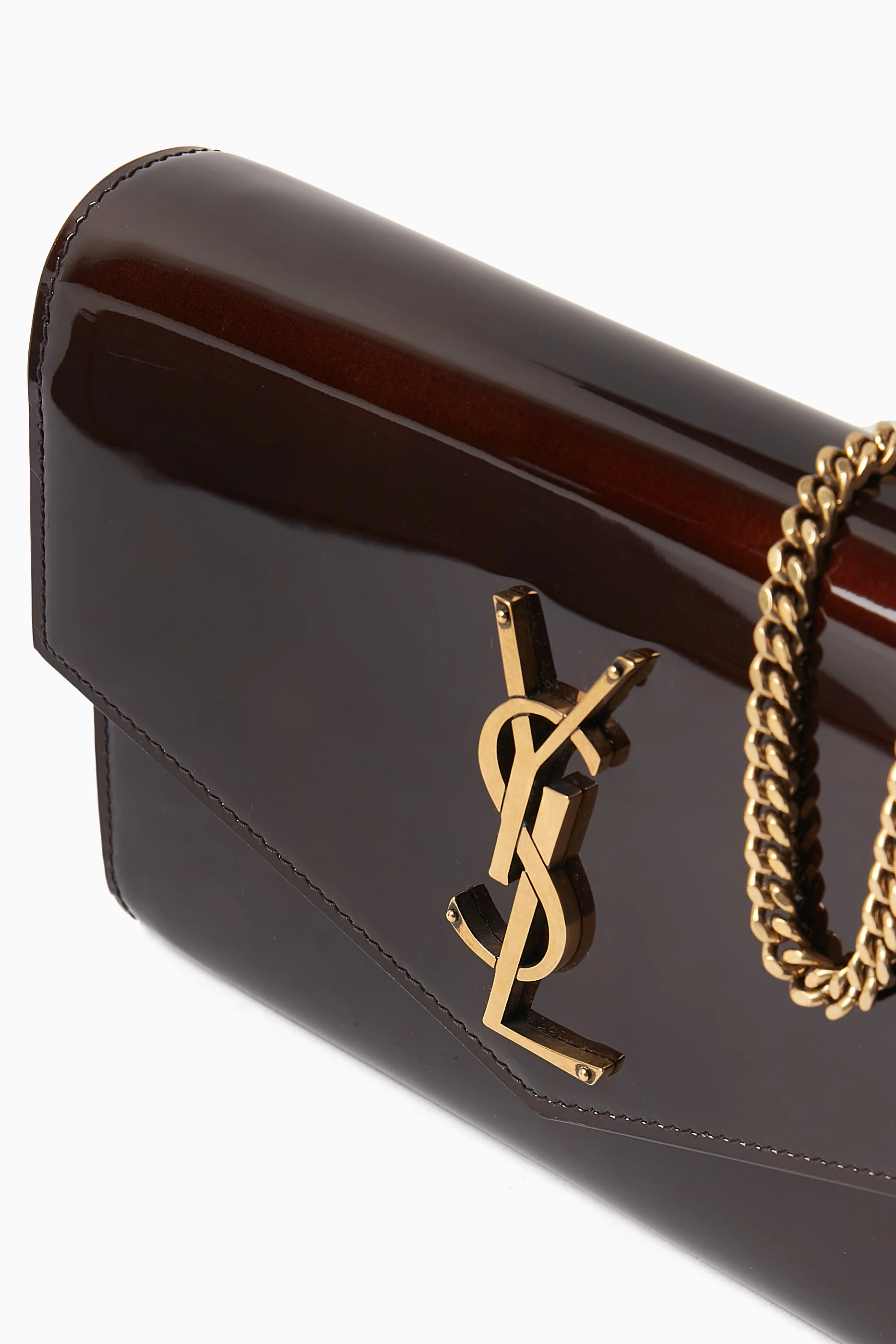 Buy SAINT LAURENT Red Uptown Chain Wallet in Patent Leather