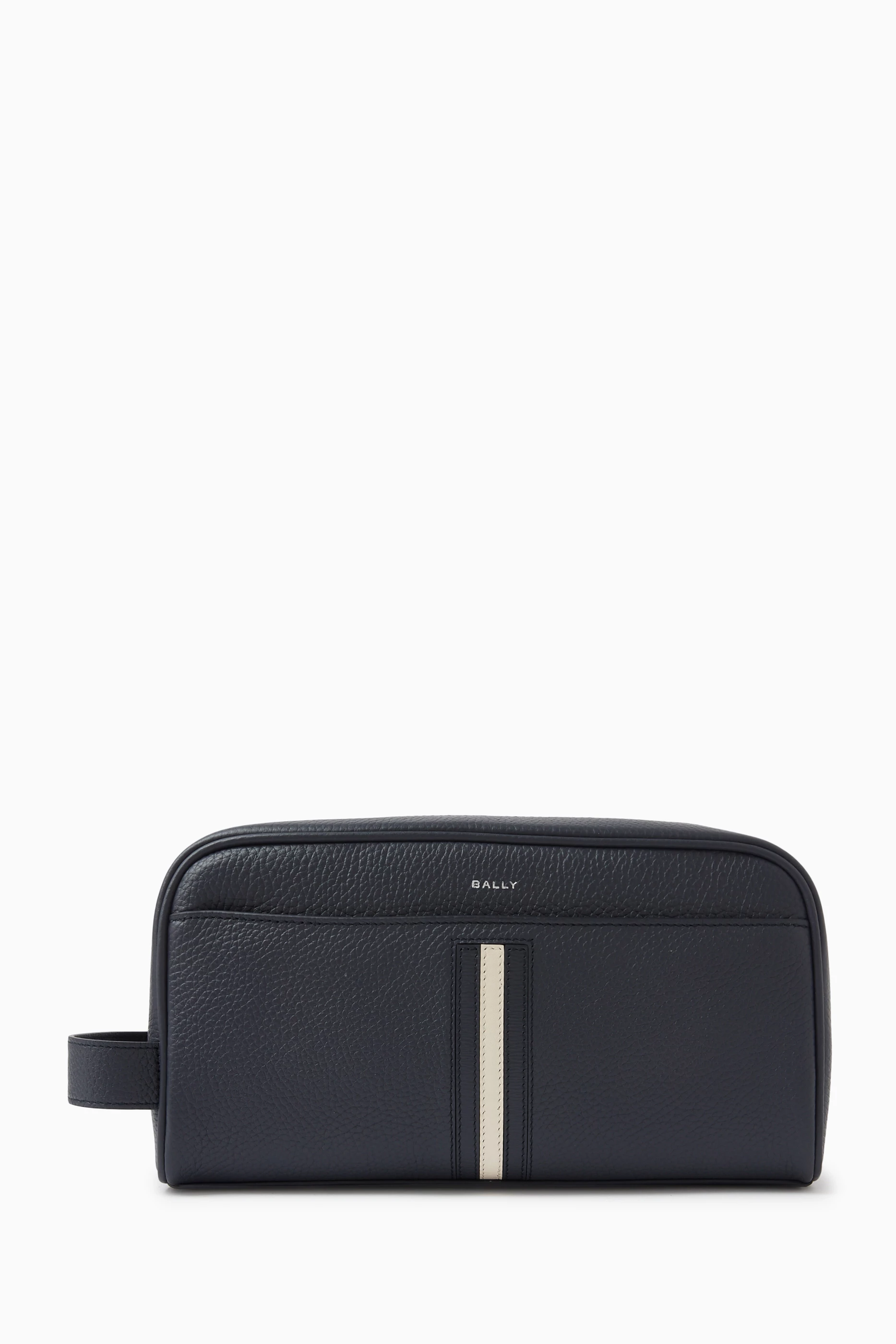 Buy Bally Blue RBN Washbag in Grained Leather For Men Online