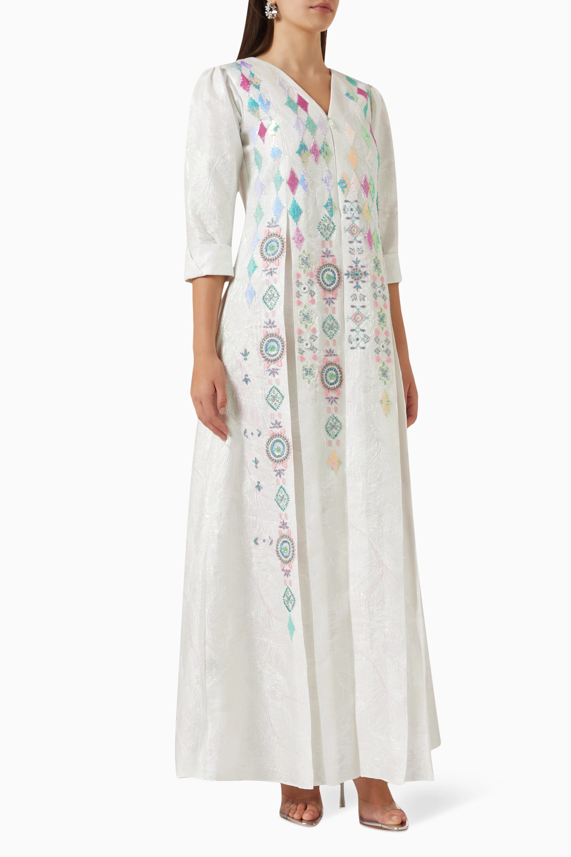 Buy Designer's Empire White Embroidered Maxi Dress in Linen For Women  Online | Ounass Saudi