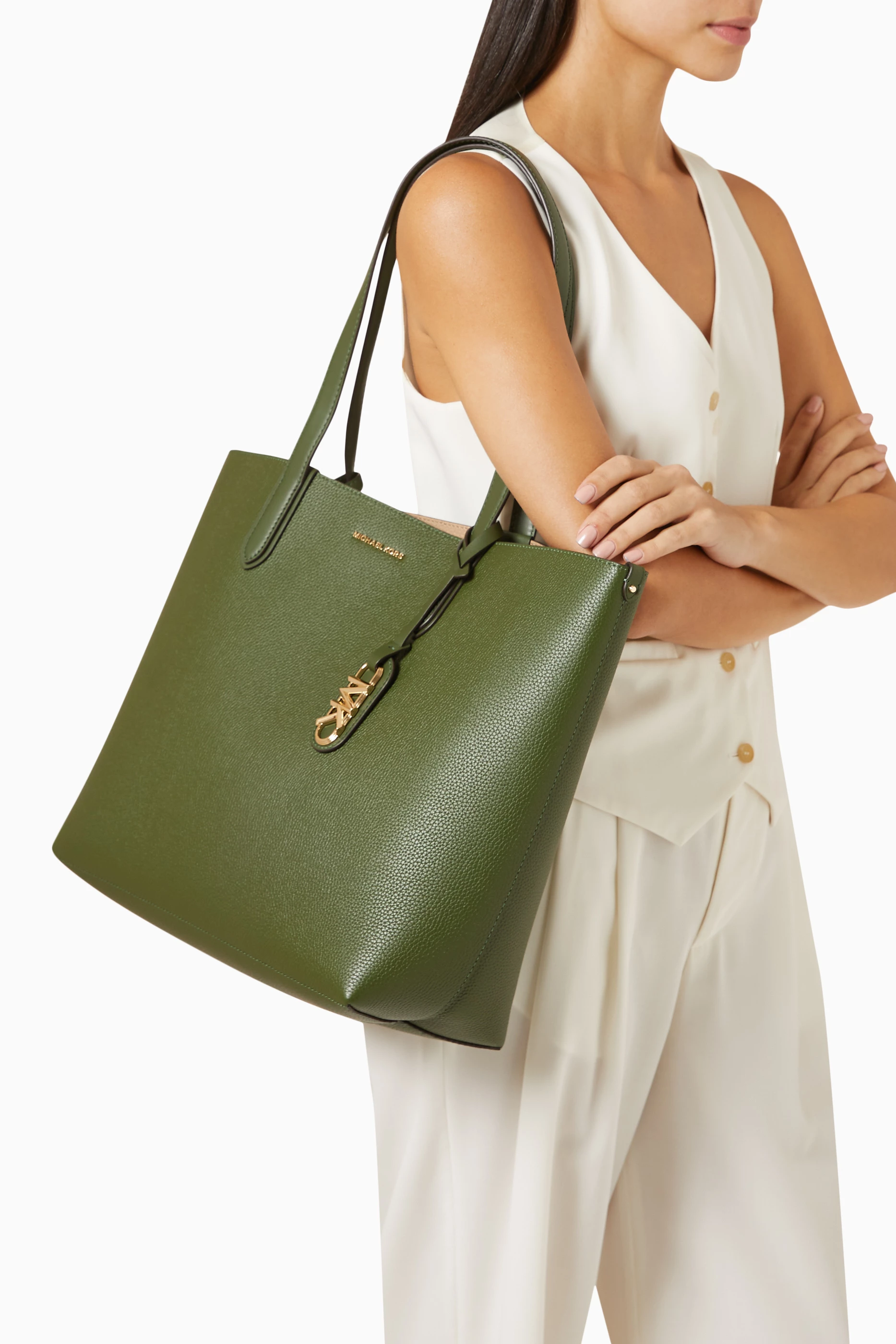 Buy Michael Kors Green XL Eliza Reversible Tote Bag in Pebbled Leather For Women Online Ounass Saudi