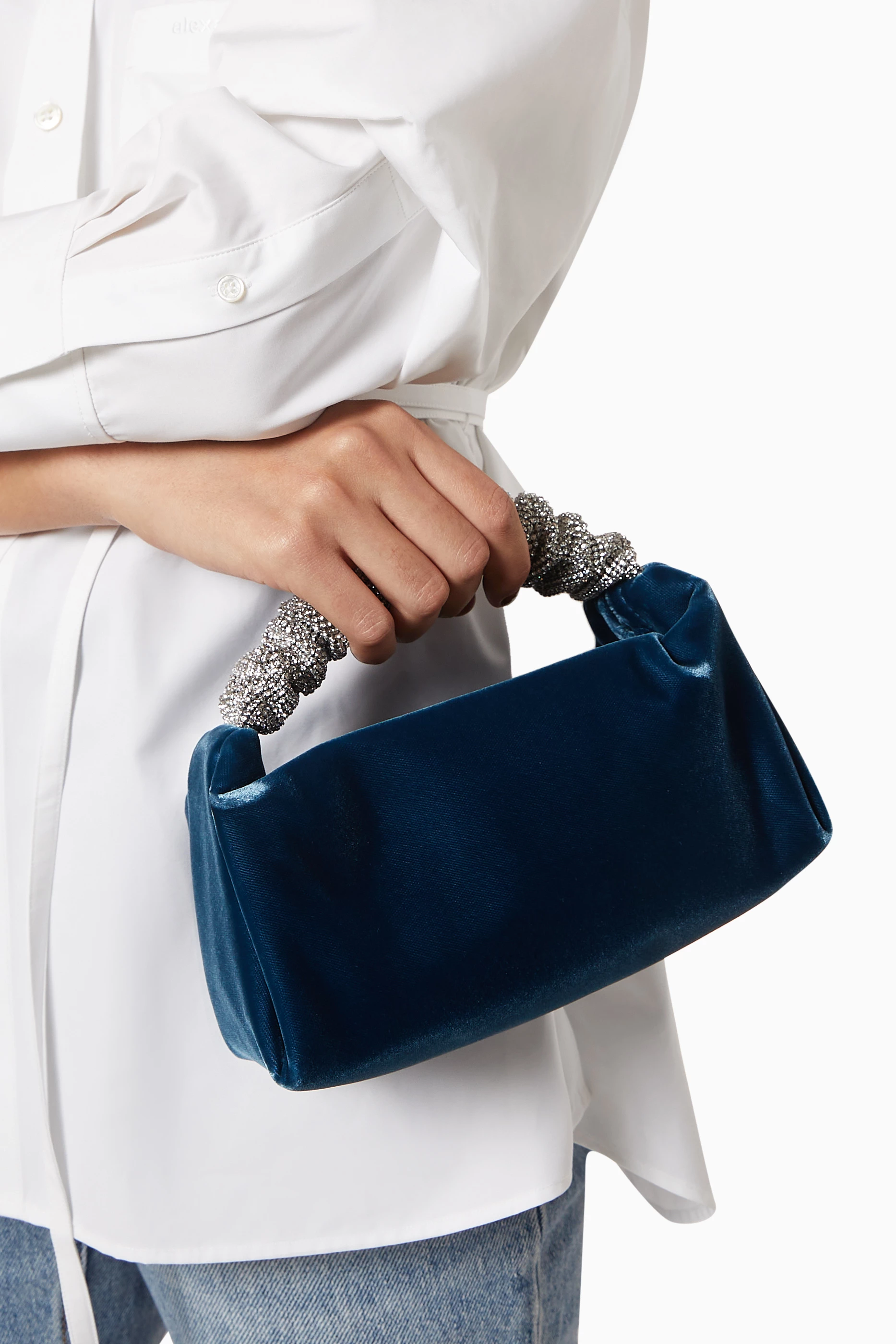 Buy Alexander Wang Blue Scrunchie Mini Bag in Velvet with
