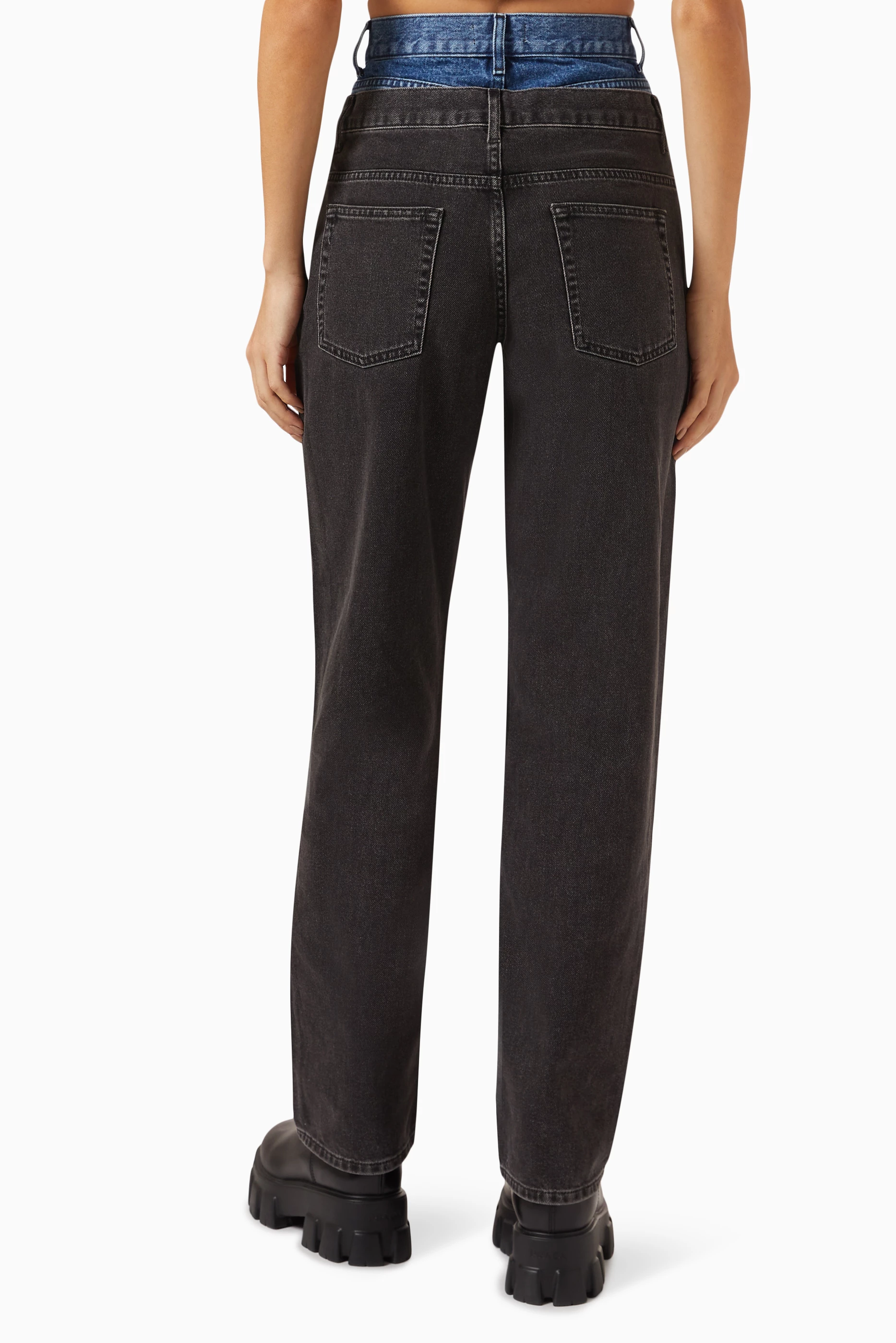 Buy SANDRO Grey Two-tone Double Waisted High-rise Jeans in Cotton