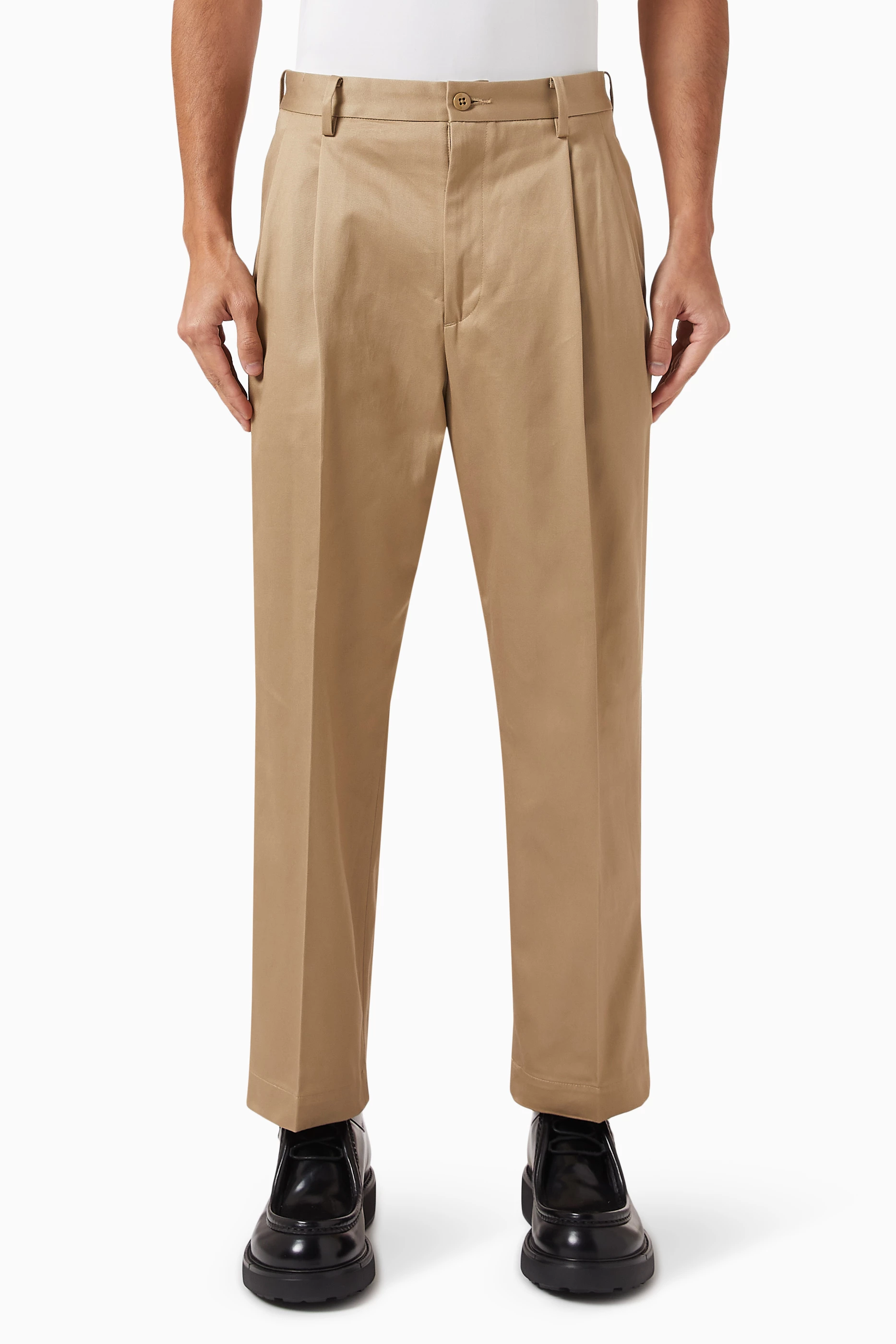 Black Double Pleated Chino Trousers by WACKO MARIA on Sale