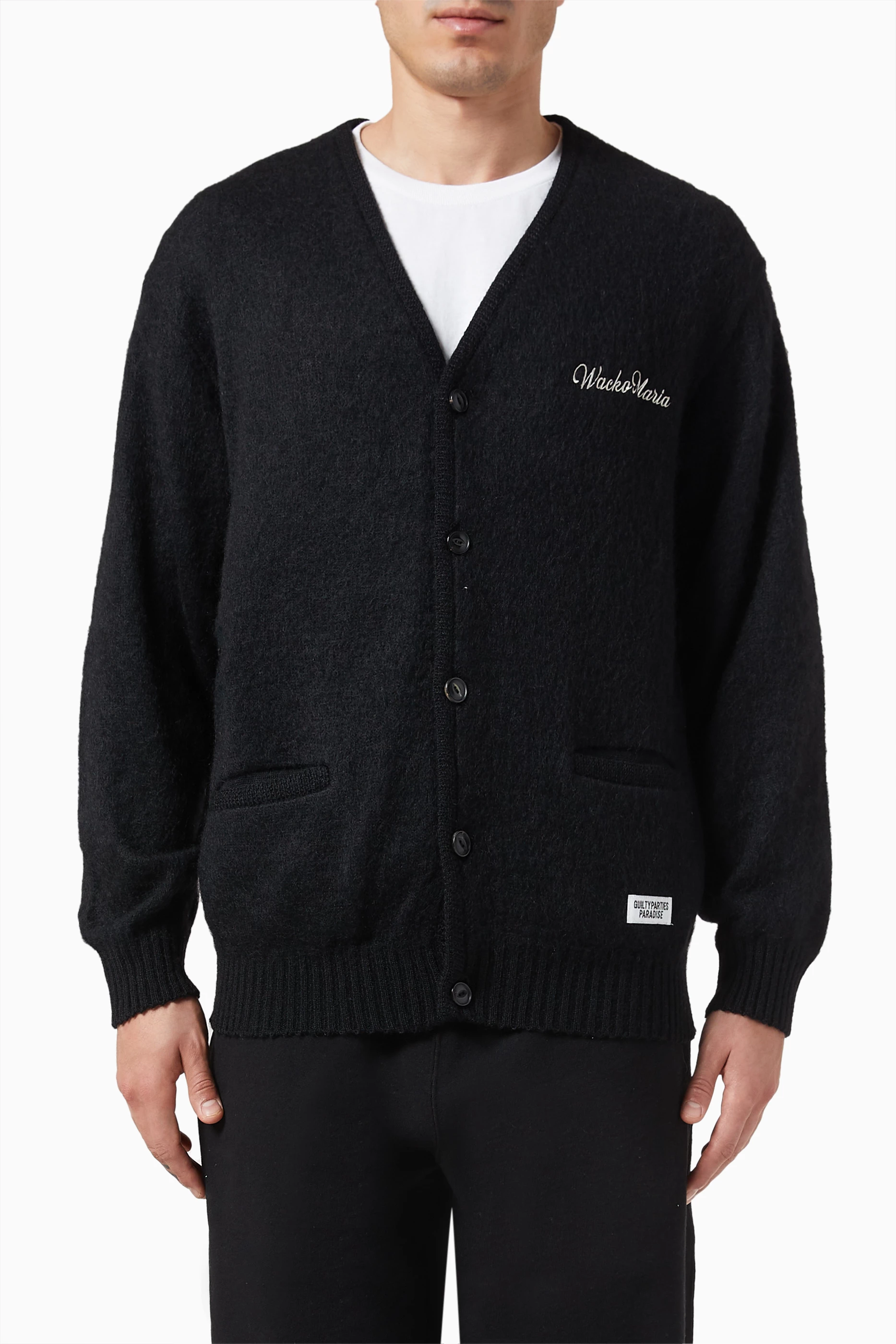 Buy WACKO MARIA Black Logo Cardigan in Mohair Wool-blend For Men