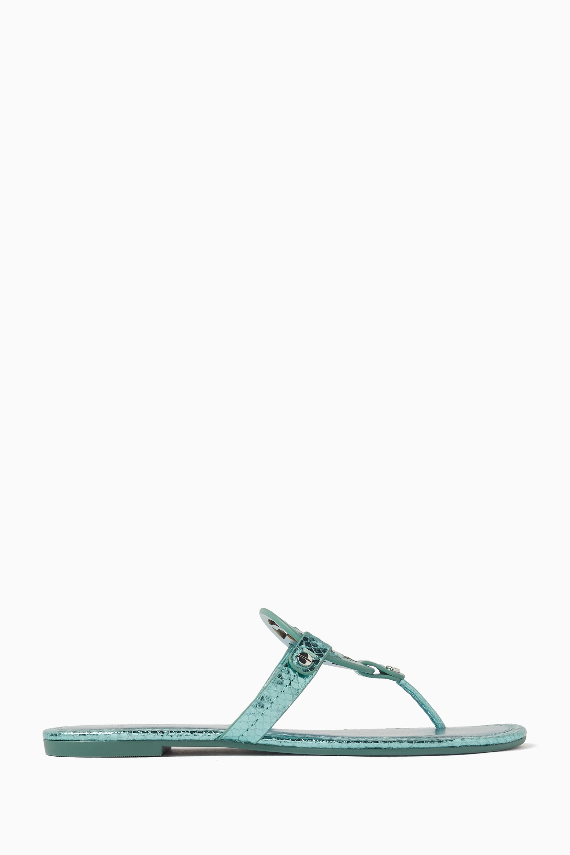 Buy Tory Burch Green Miller Sandals in Metallic Snake-embossed