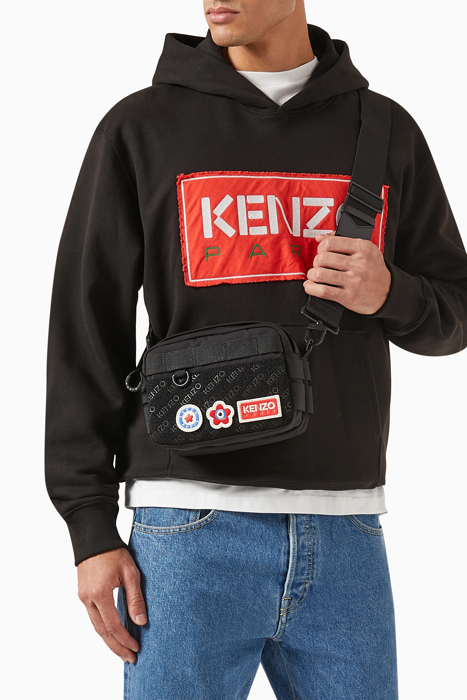 Buy KENZO Black Jungle Logo Shoulder Bag in Nylon Twill For Men Online Ounass Saudi