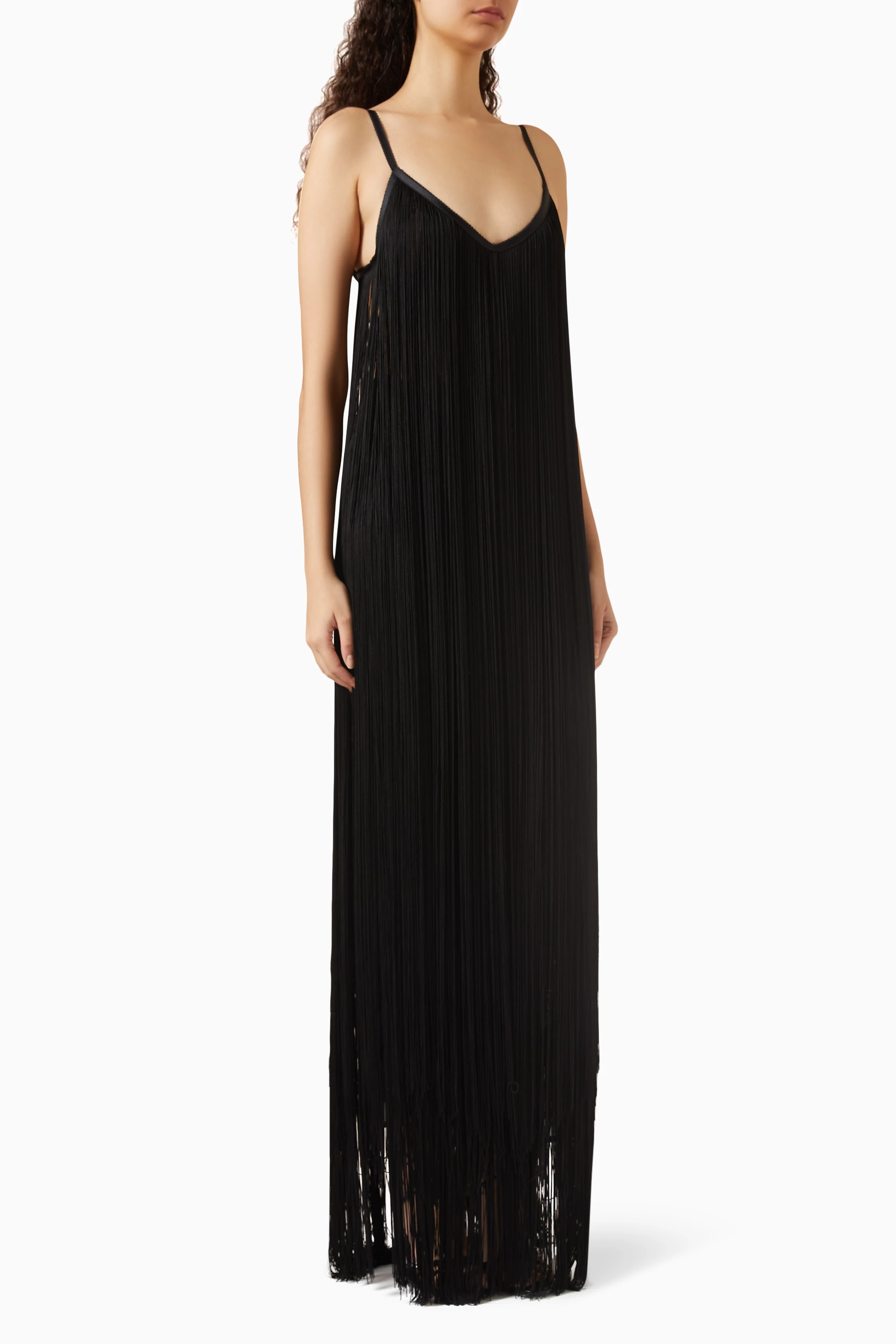 knee length dresses for ladies One-Sleeve Draped Maxi Dress in Black