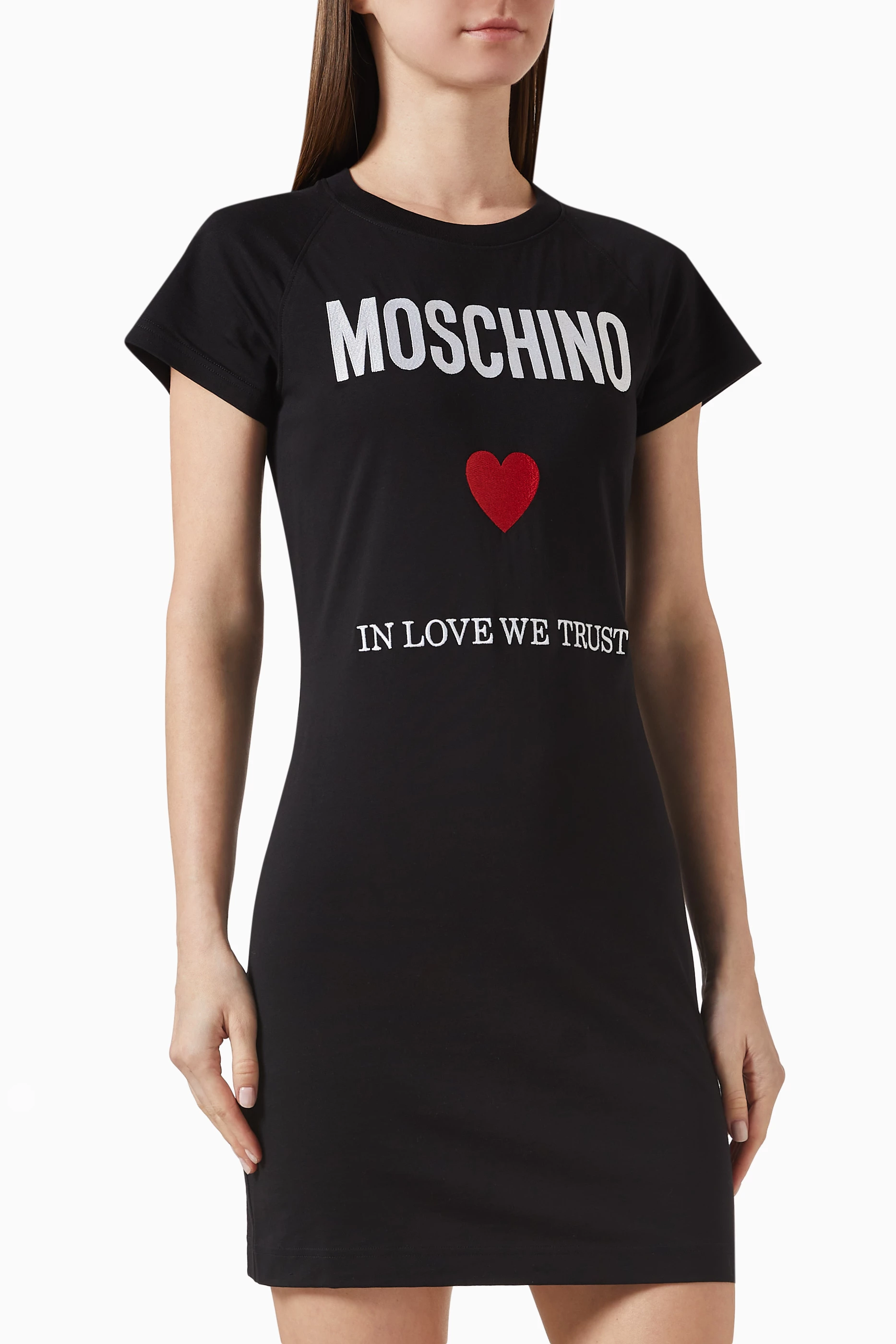 Buy Moschino Black Slogan T shirt Dress in Jersey For Women Online Ounass Saudi