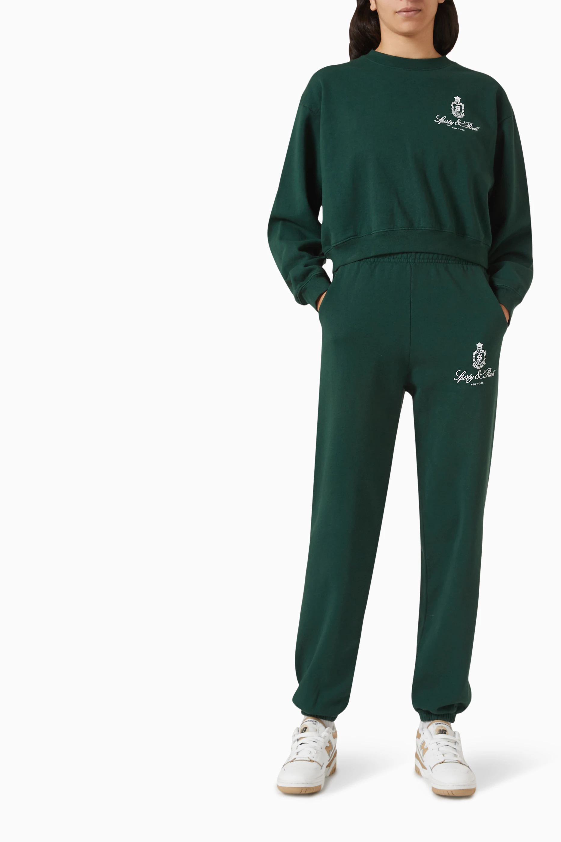 Buy Sporty Rich Green Vendome Cropped Crewneck in Cotton-fleece