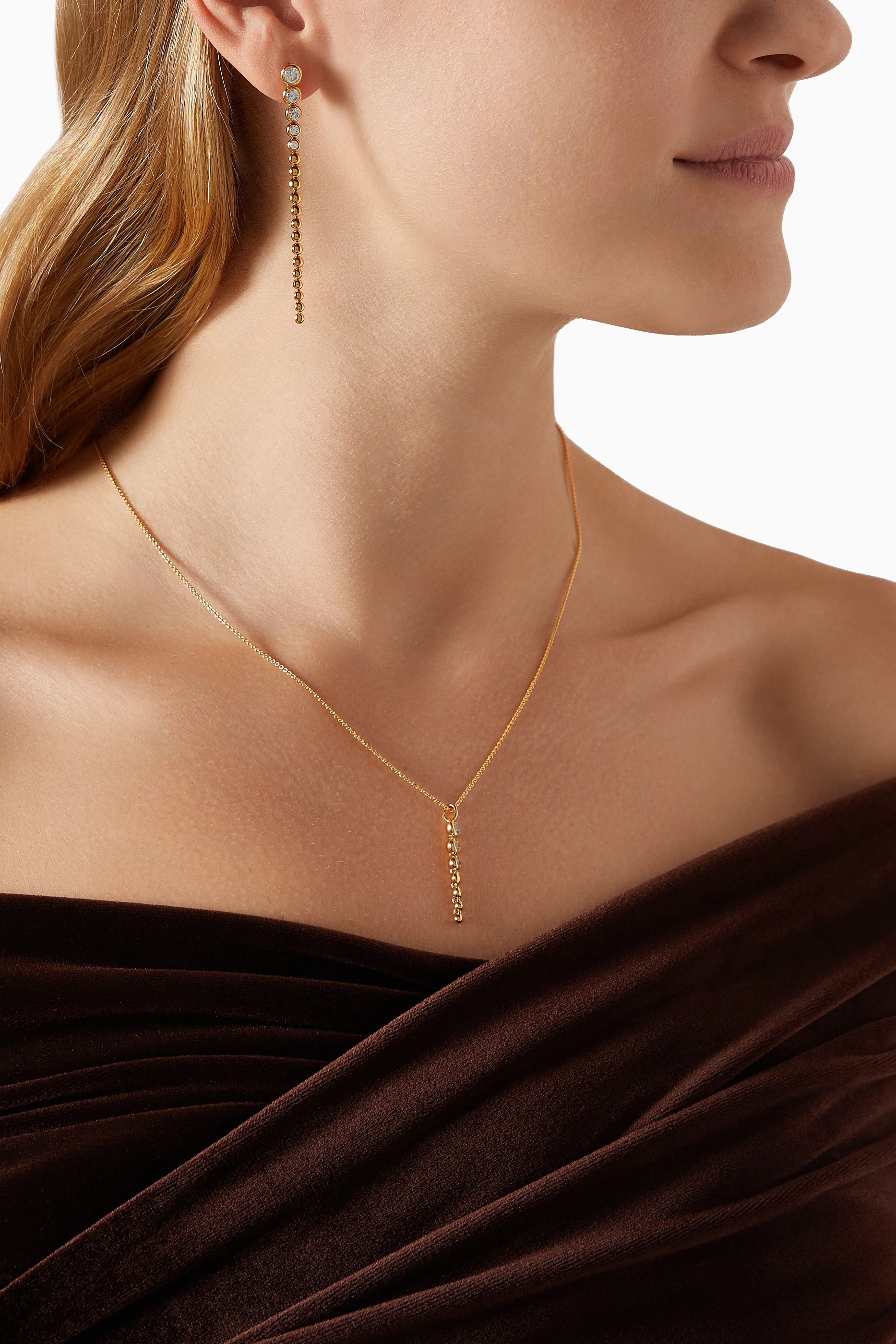 Buy Missoma Gold Articulated Beaded Stone Long Drop Stud