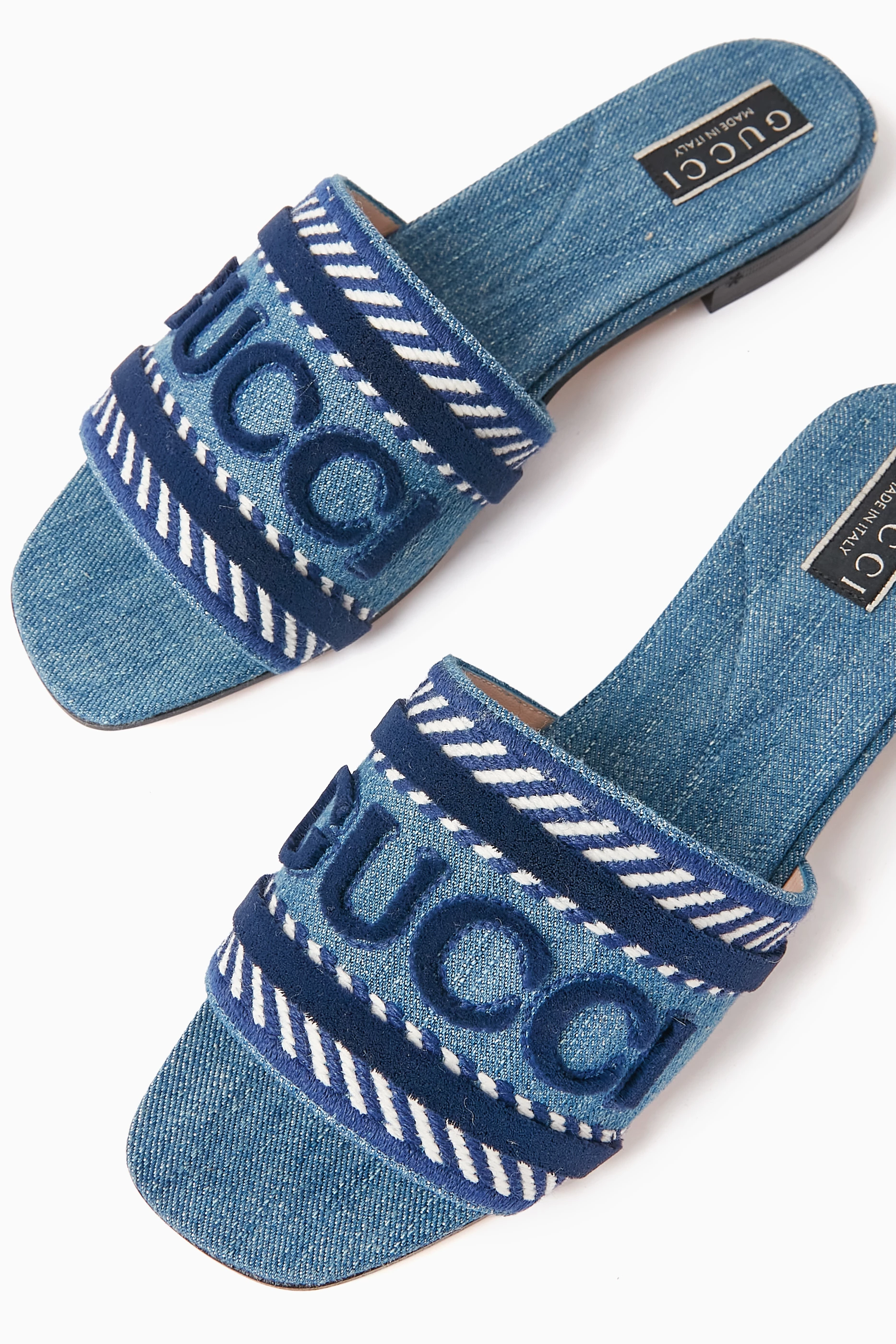 Buy Gucci Blue Logo Slide Sandals in Denim For Women Online Ounass Saudi