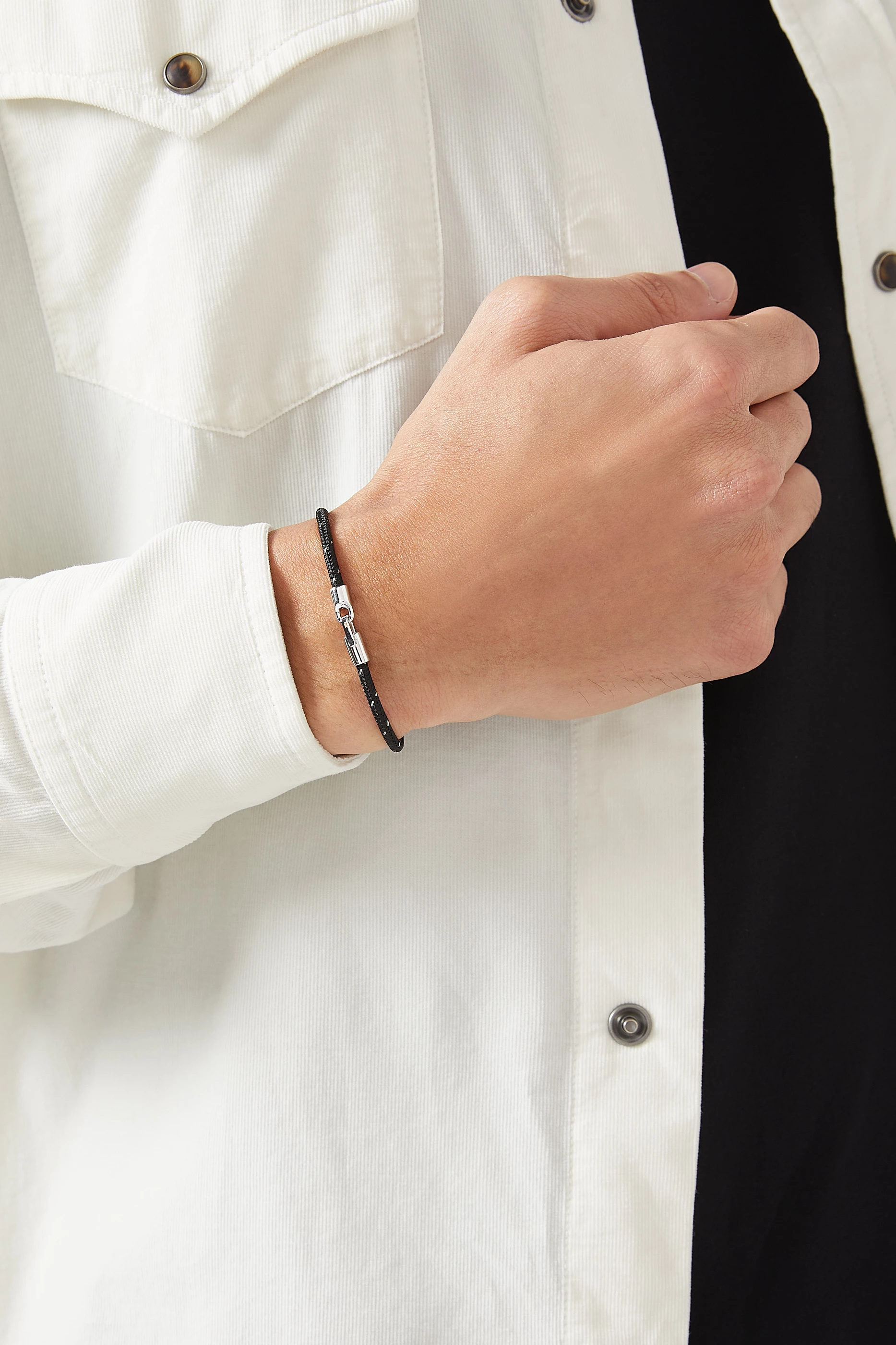 Buy Miansai Black Cruz Rope Bracelet in Nylon Cord Sterling