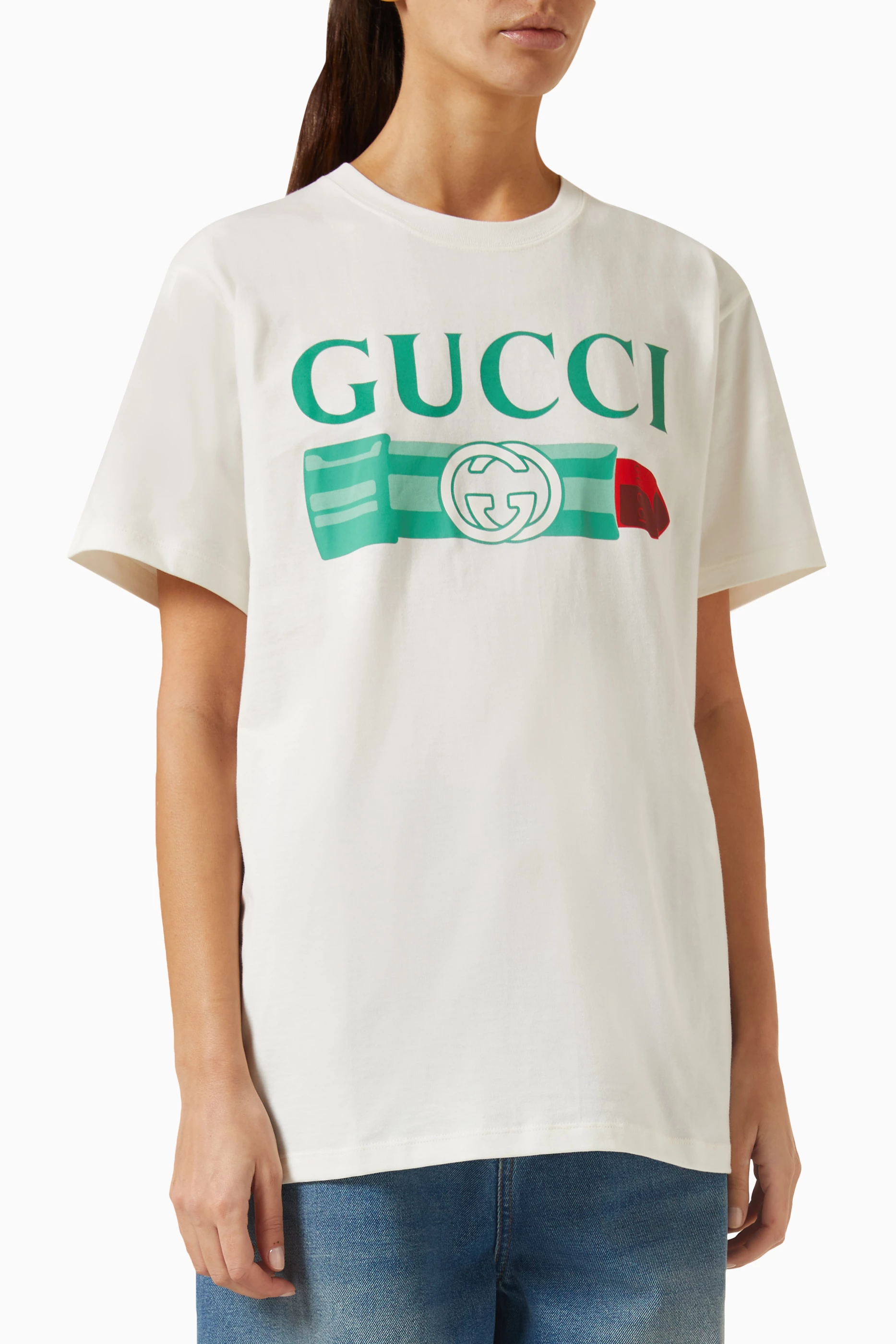 Cotton jersey T-shirt with Gucci print in Black Ready-to