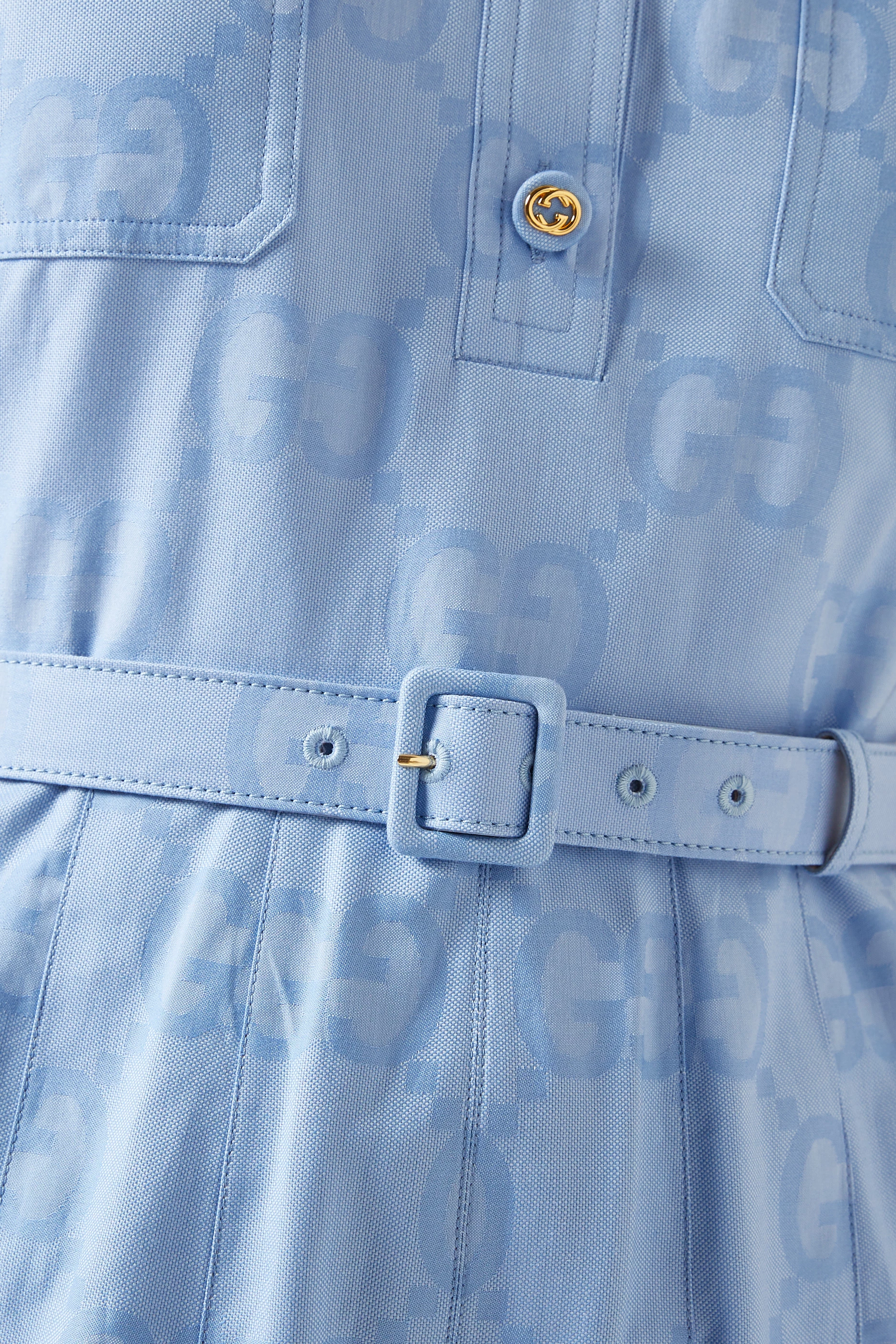 blue gucci dress Blue GG Lam Dress With Detachable Collar
