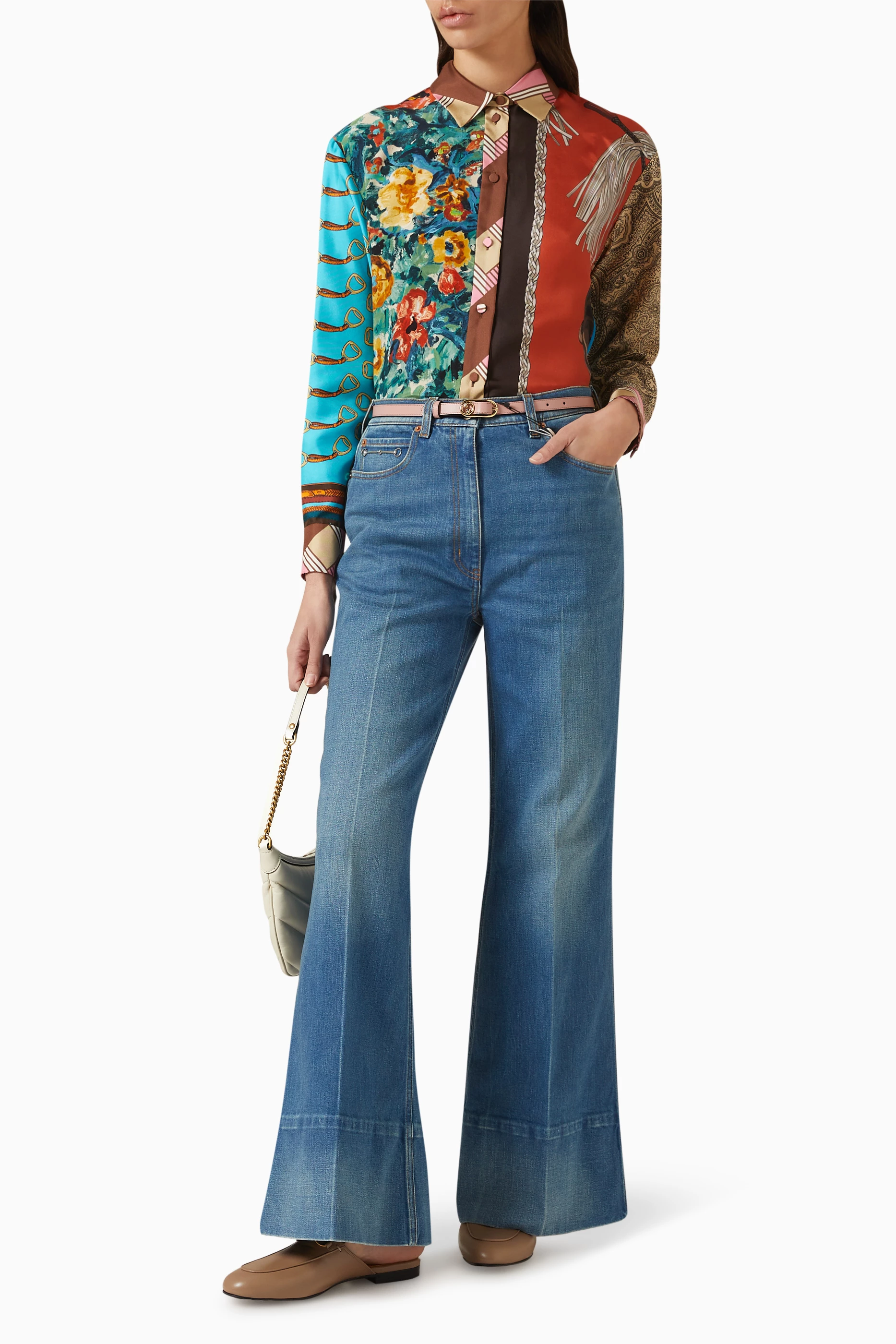Buy Gucci Blue Flare Pants with Gucci Label in Denim For Women Online Ounass Saudi