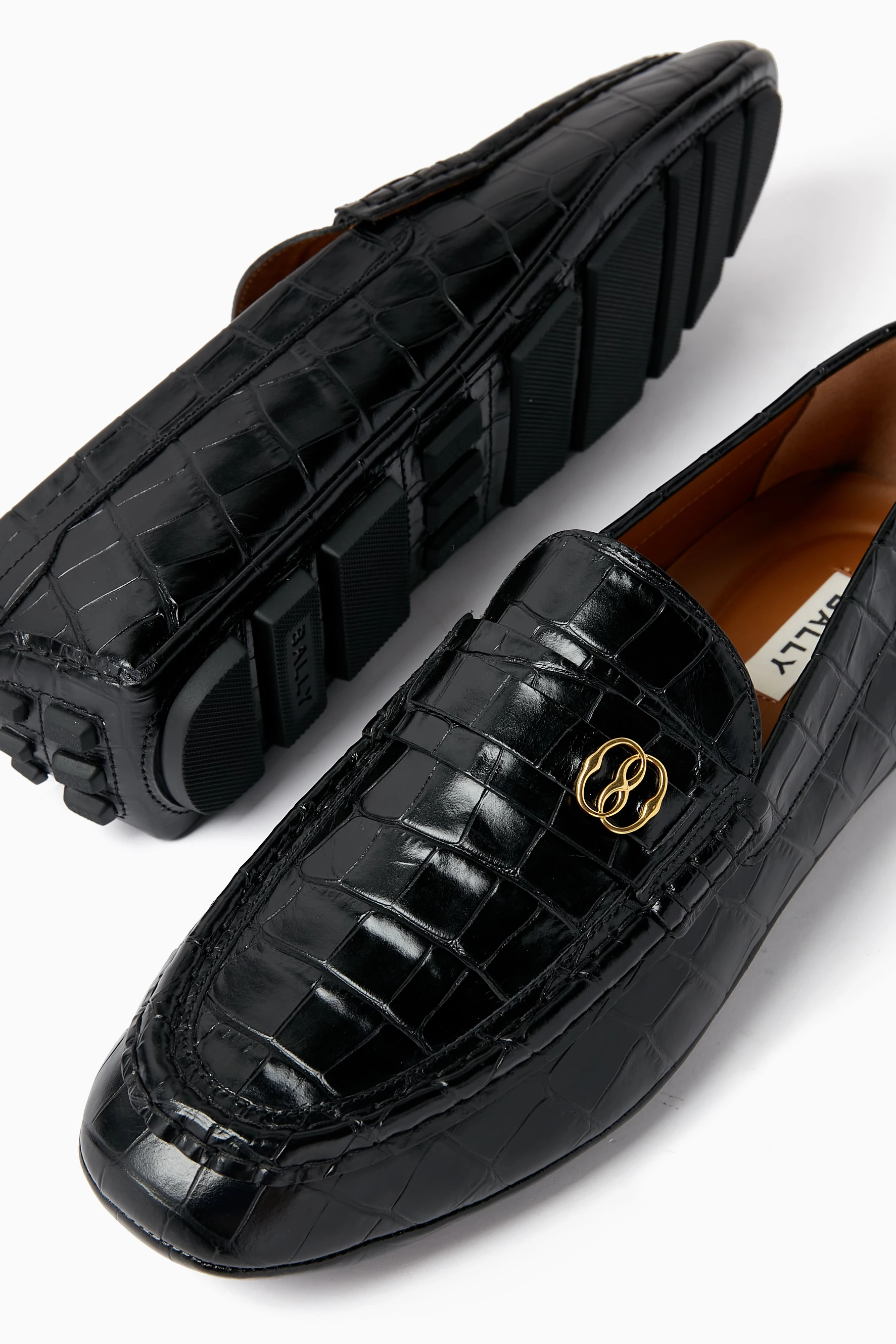 Buy Bally Black Keeper Driver Shoes in Croc embossed Leather For Men Online Ounass Saudi