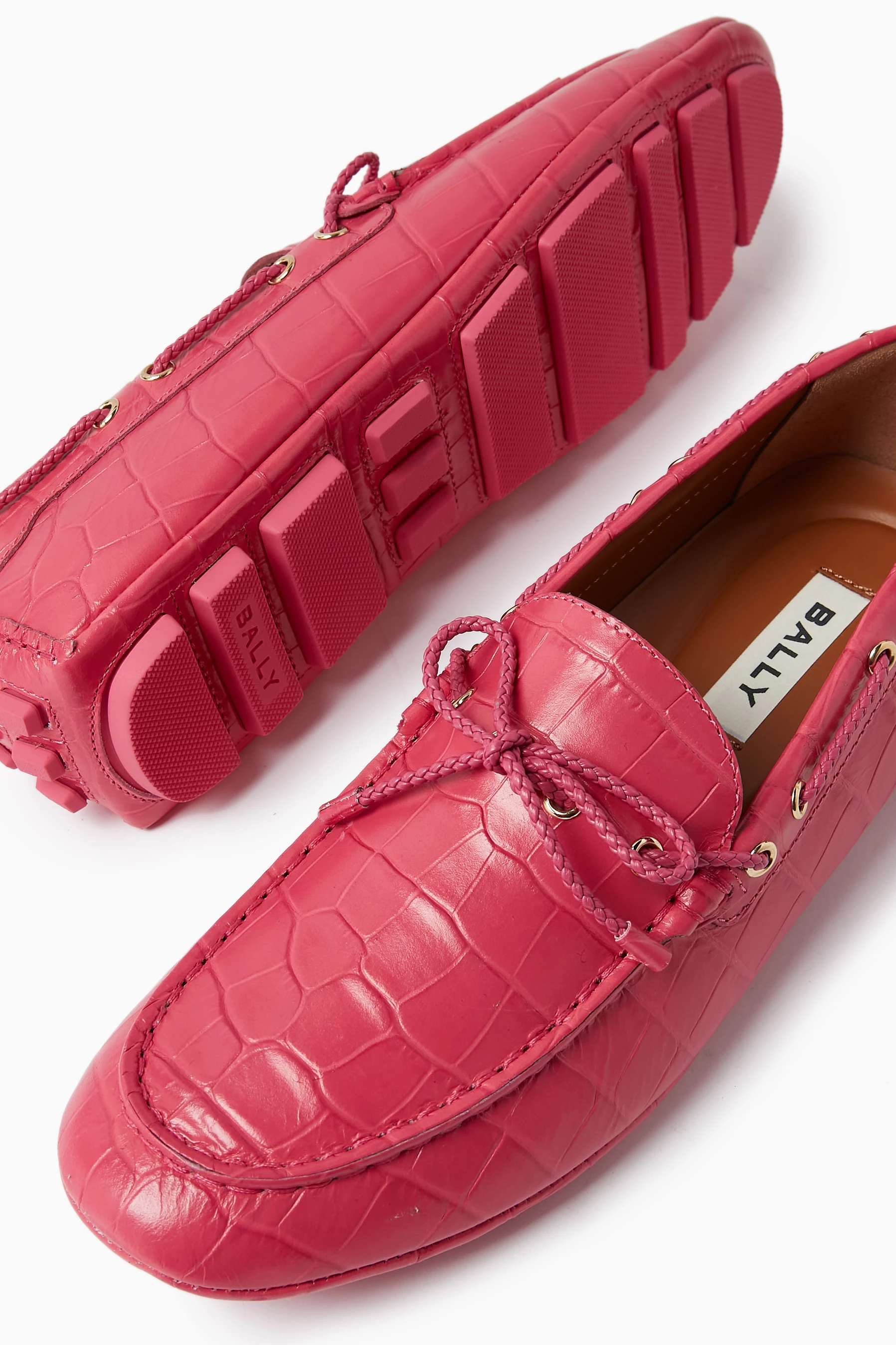 Buy Bally Pink Kyan Loafers in Croc-embossed Leather For Women