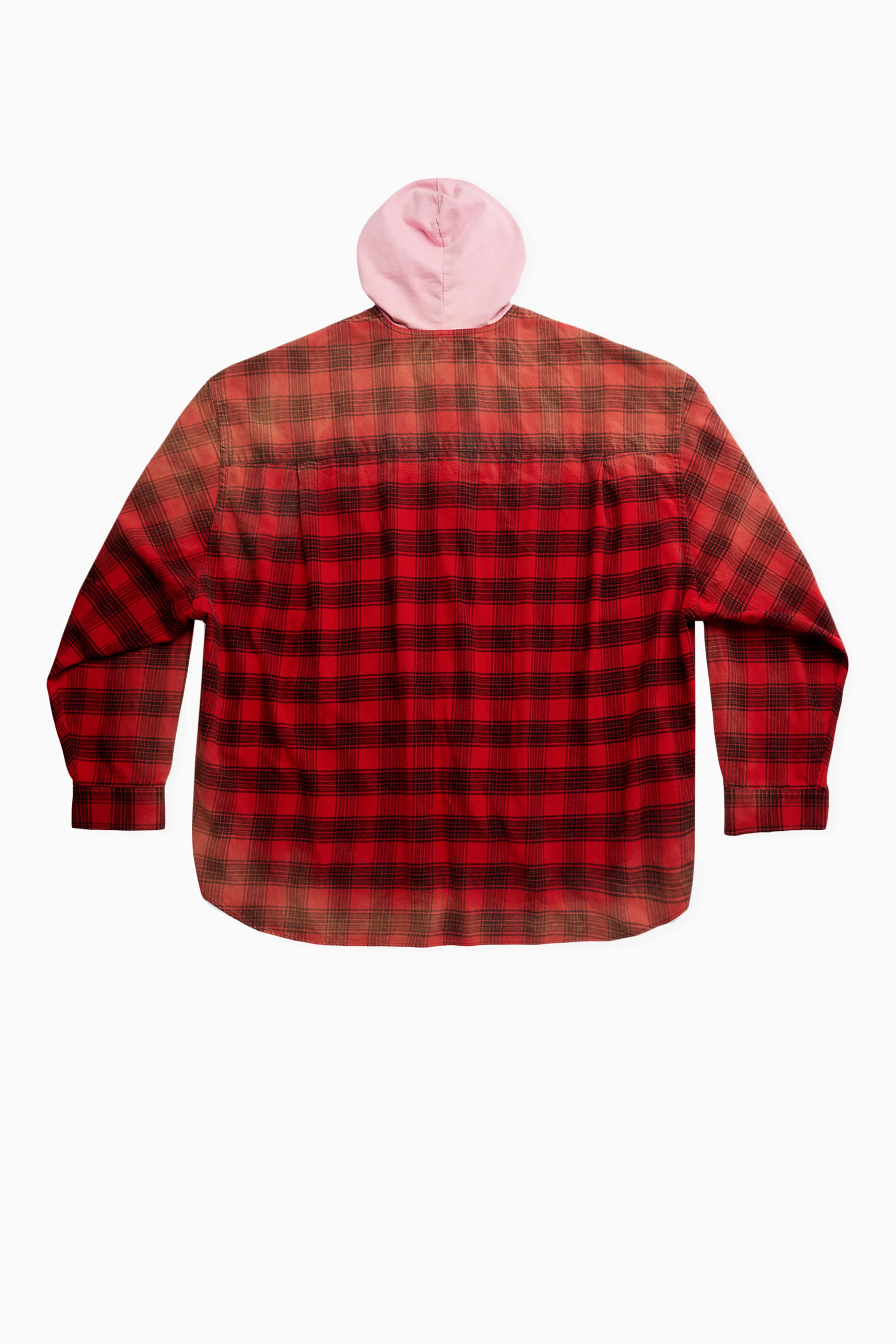Buy Balenciaga Red Unisex Hooded Oversized Shirt in Check Flannel