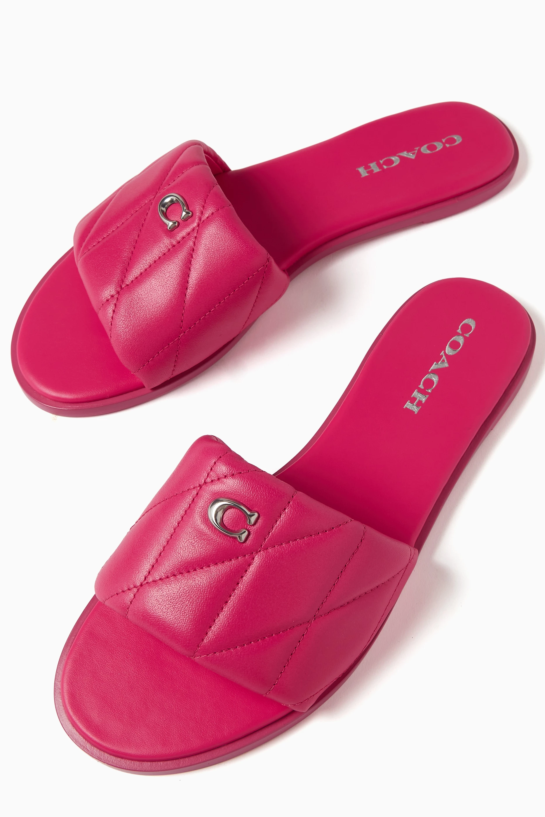 Buy Coach Pink Holly Quilted Slide Sandals in Leather For Women