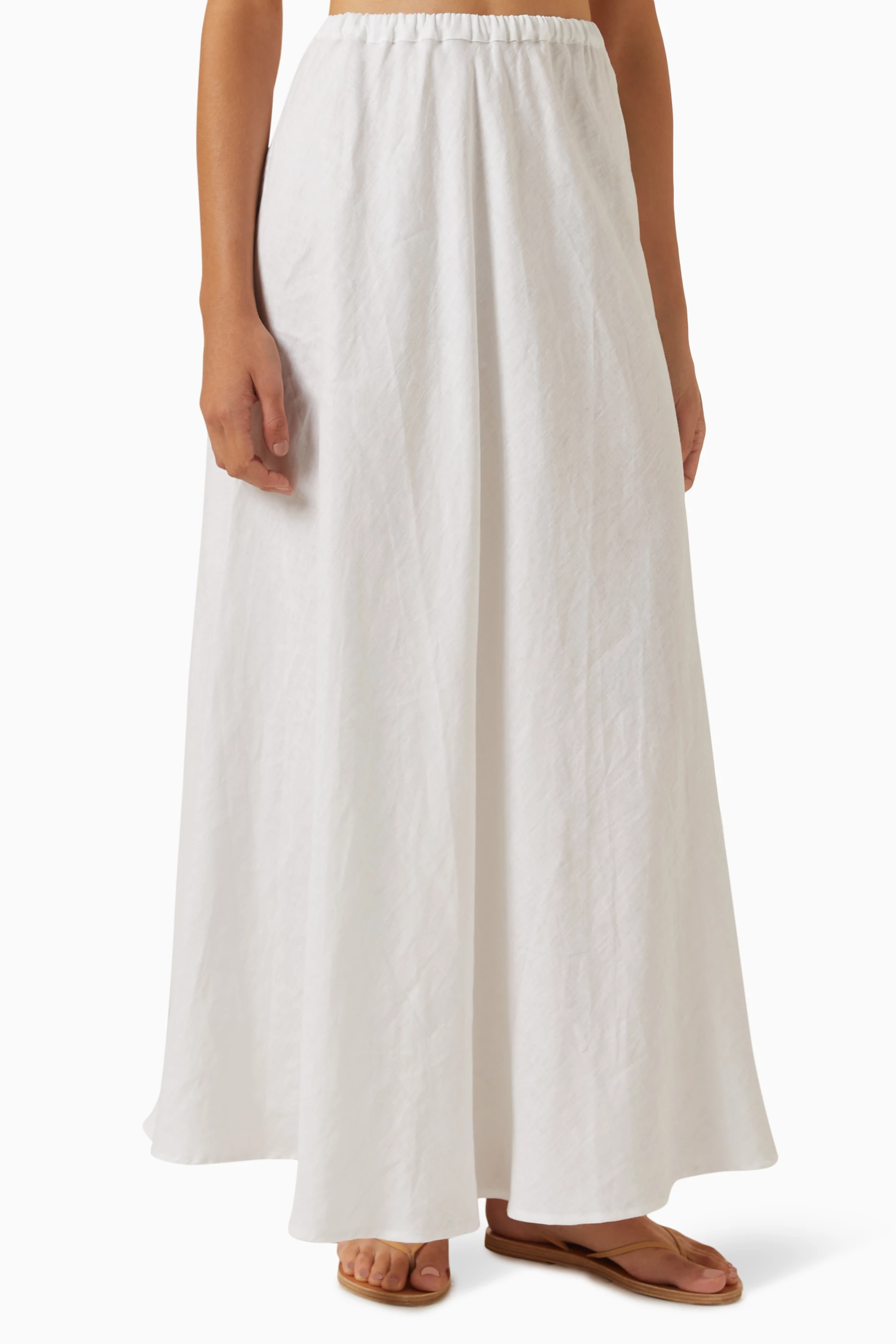 Long white linen cotton skirt cheap