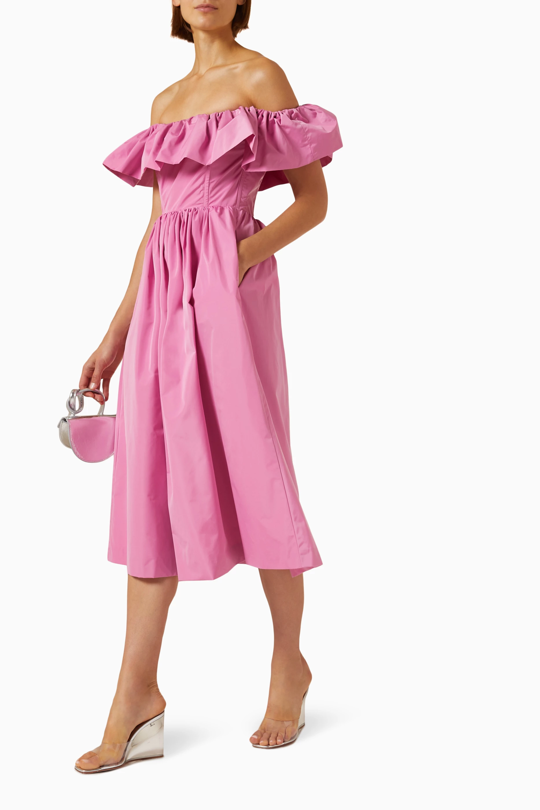 Buy Sea New York Pink Diana Off-Shoulder Dress in Taffeta