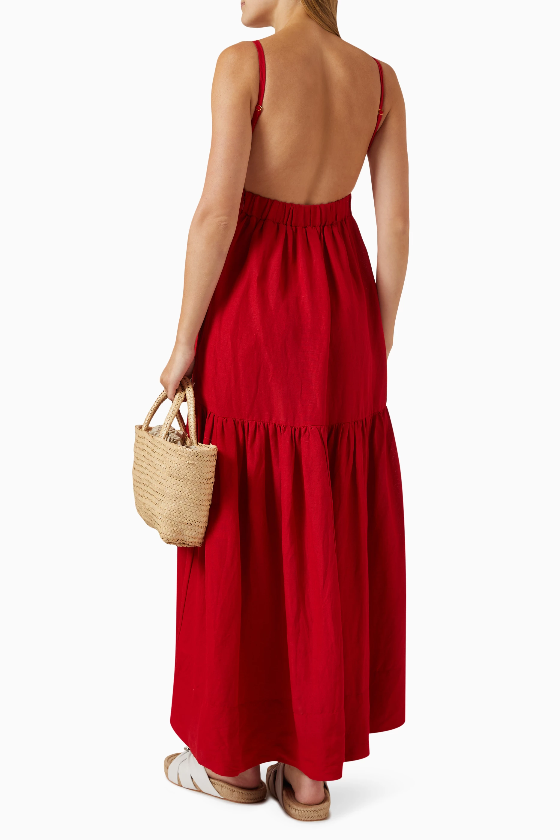 Buy Posse Red Elise Tiered Maxi Dress in Linen-blend For Women Online |  Ounass Saudi