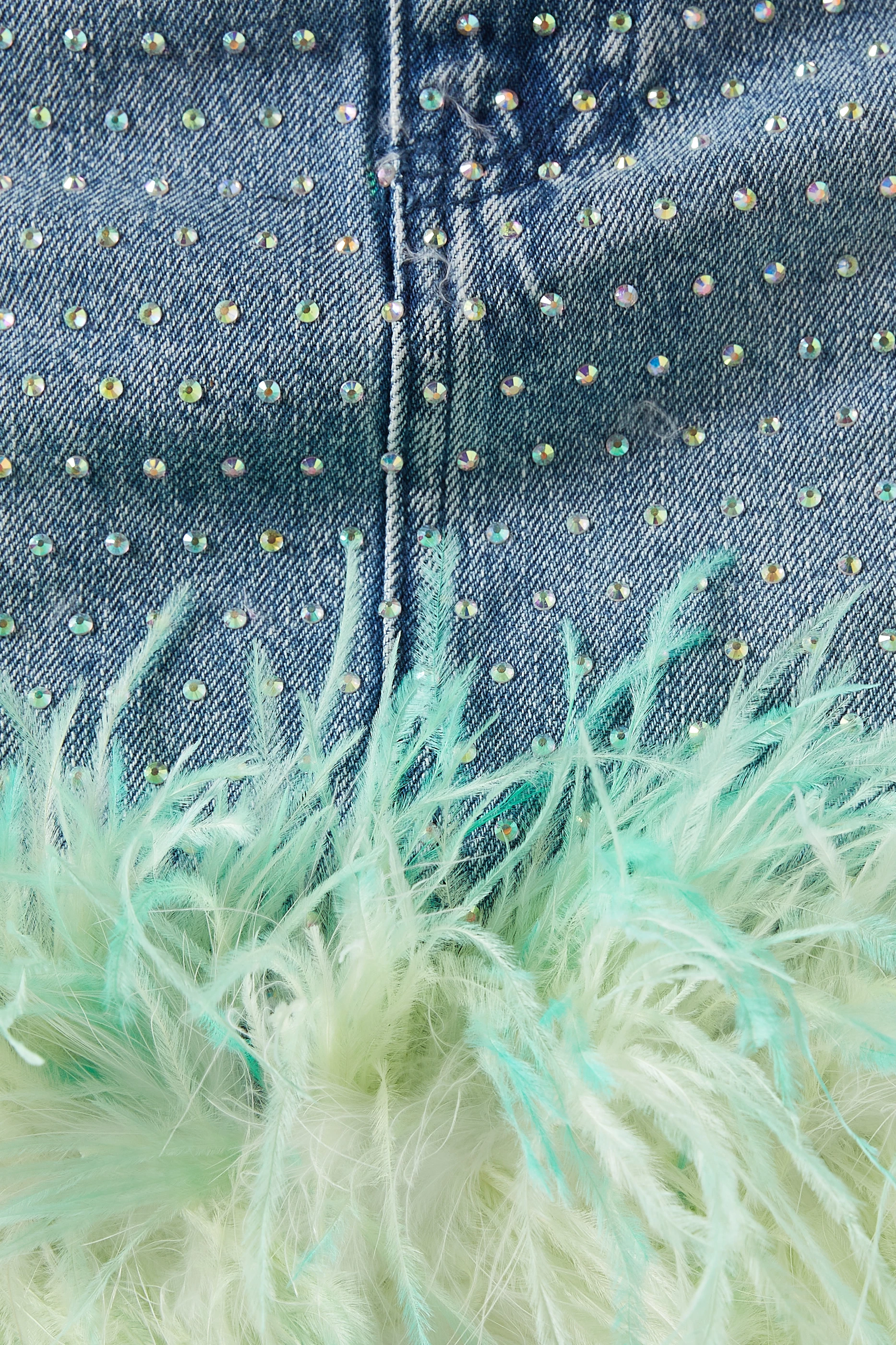 Rhinestone embellished feather mini skirt online
