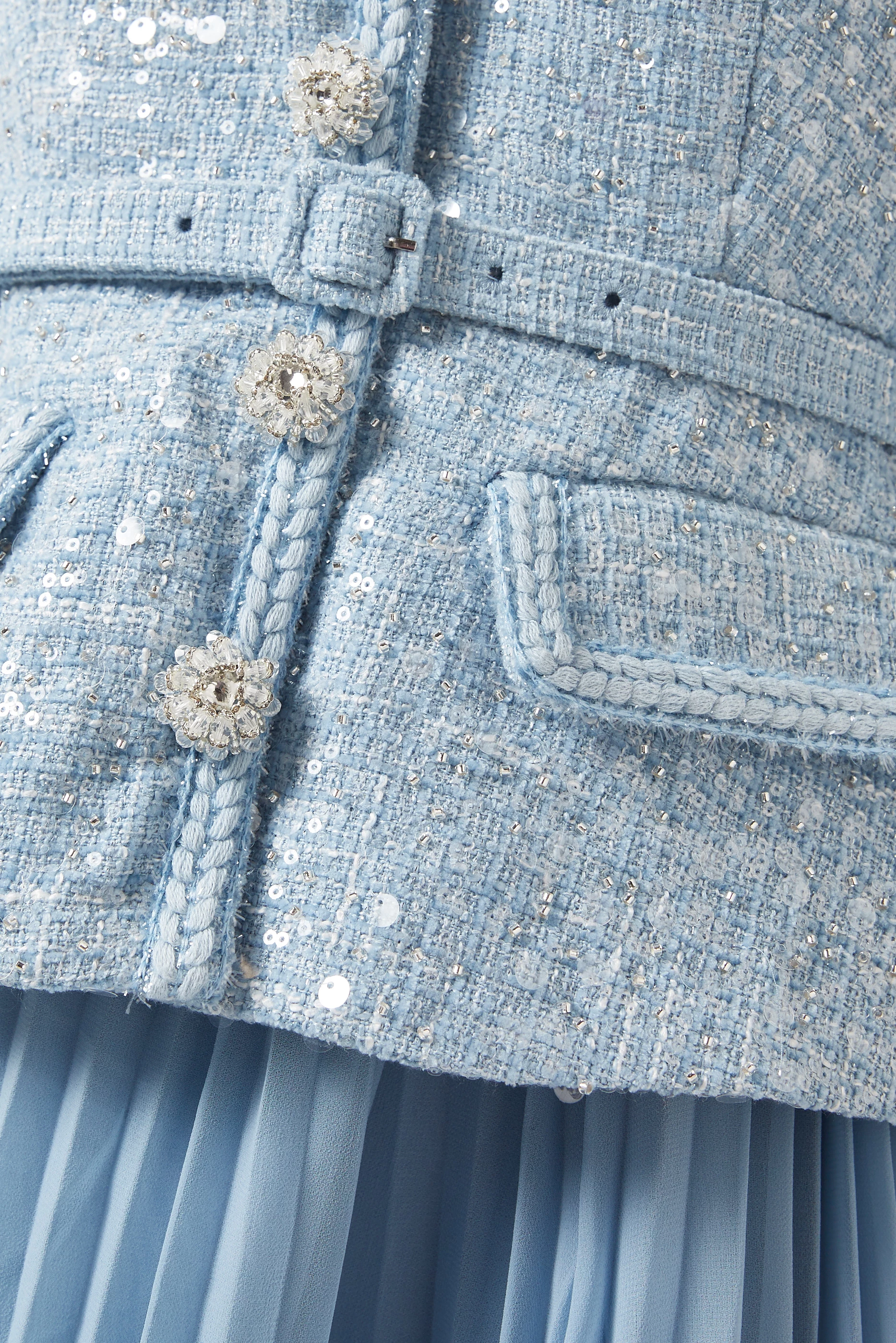 Buy Self-Portrait Blue Sequin Tailored Midi Dress in Boucle For Women  Online | Ounass Saudi