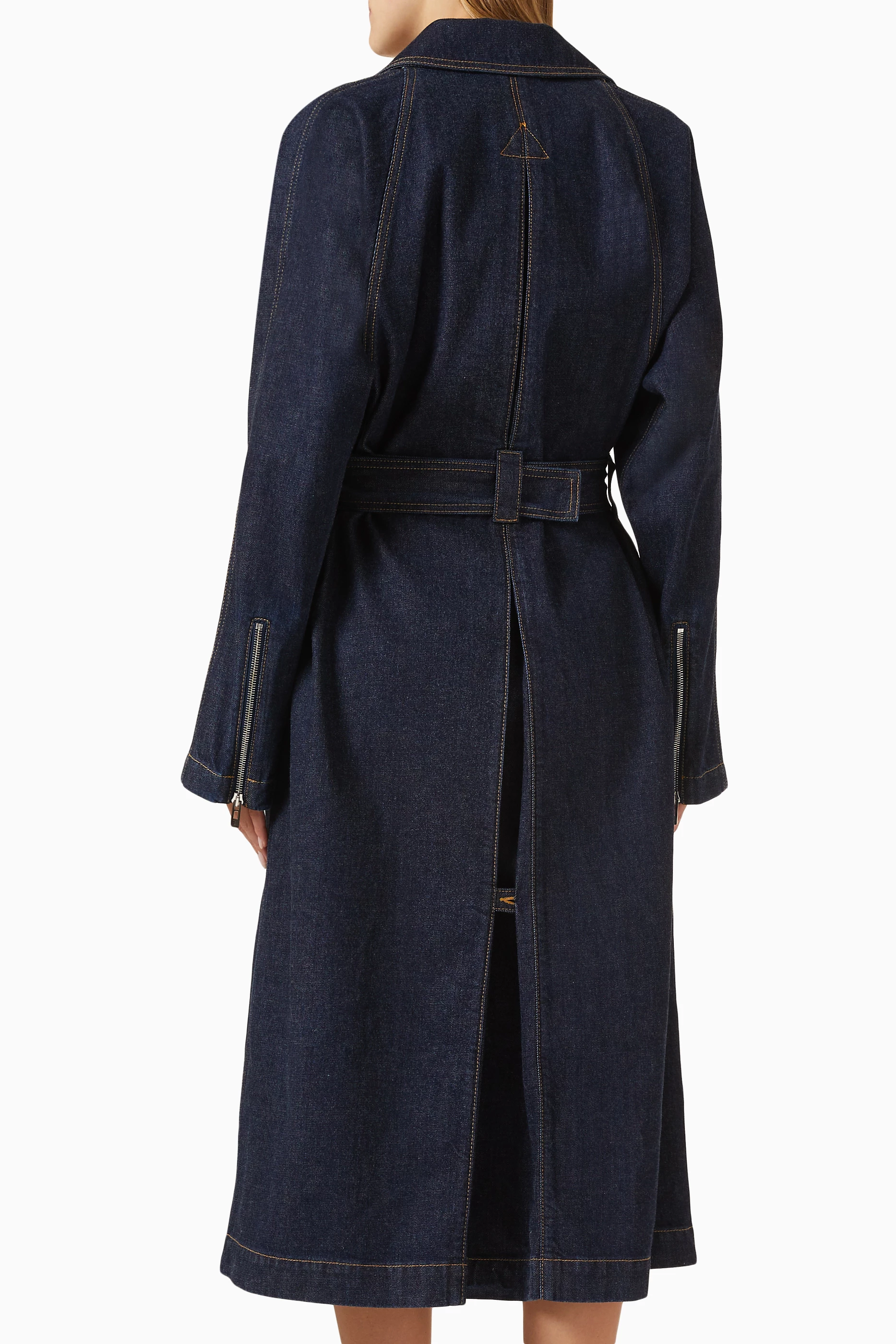 Buy Alaïa Blue Belted Trench Coat in Denim For Women Online