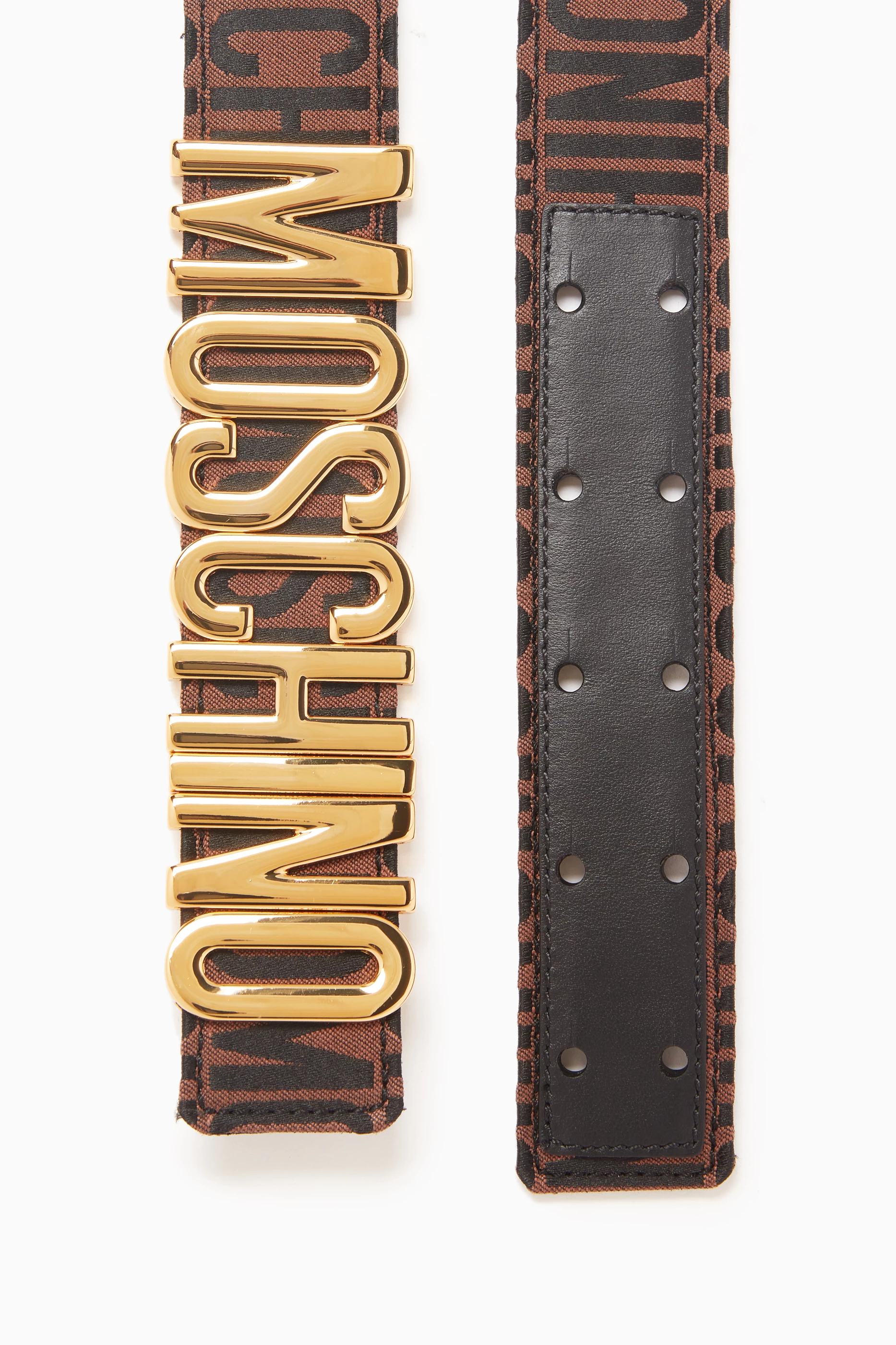 Buy Moschino Brown Metallic Logo Buckle Belt in Jacquard For Women Online Ounass Saudi