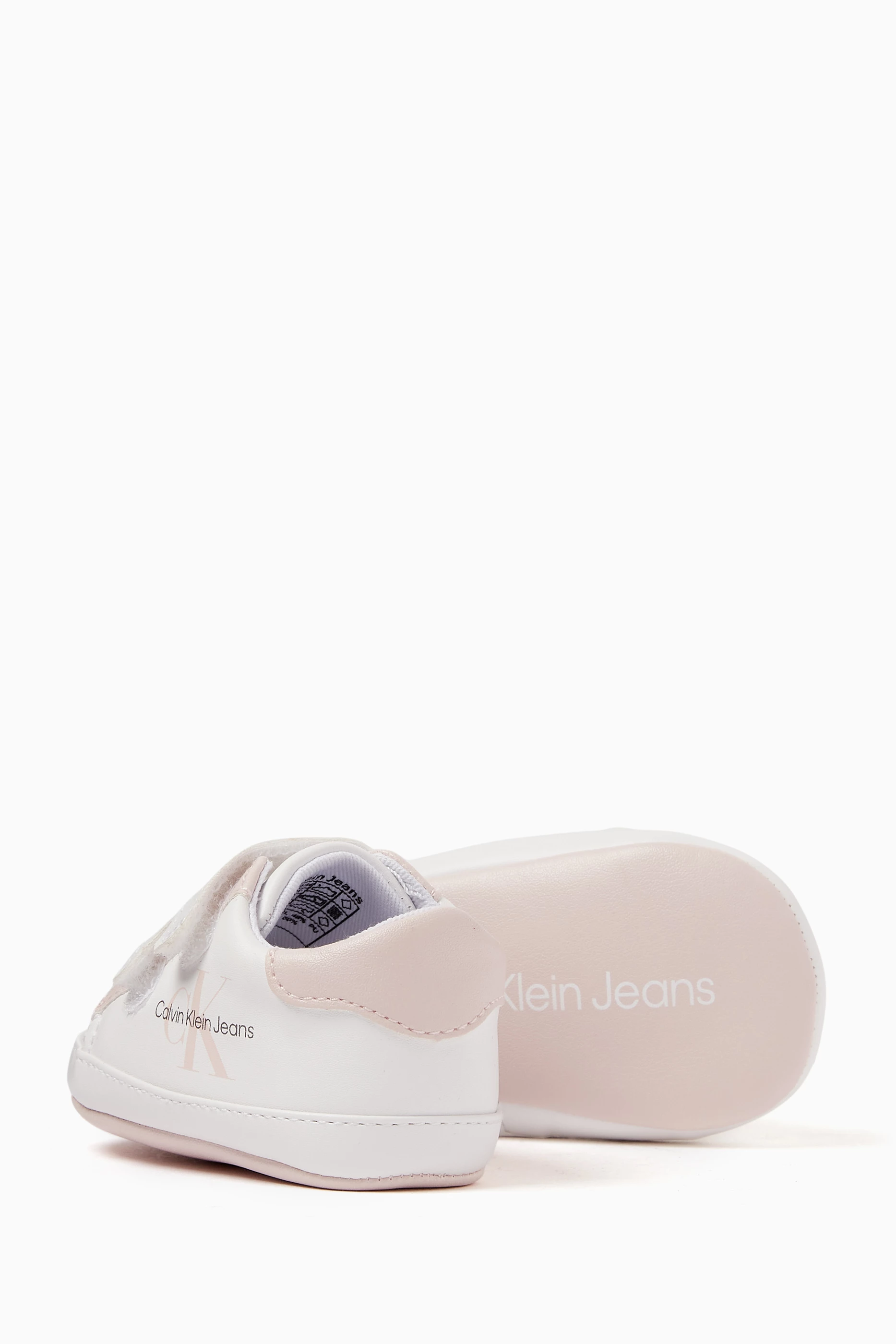 Buy Calvin Klein White Logo Velcro Sneakers in Faux leather For Baby Girls Online Ounass Saudi