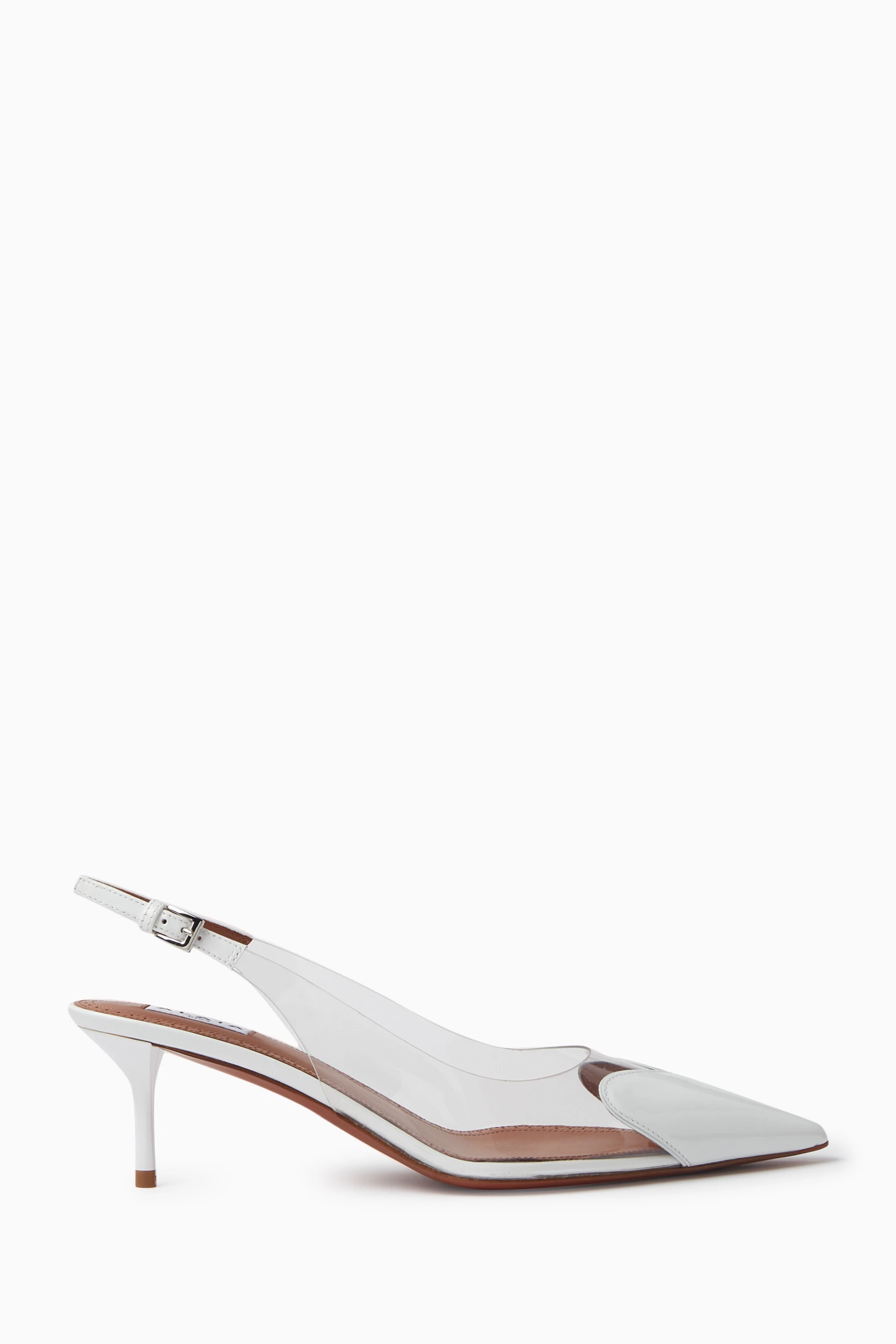 Buy Alaïa White Heart 55 Slingback Mules in Patent Leather For