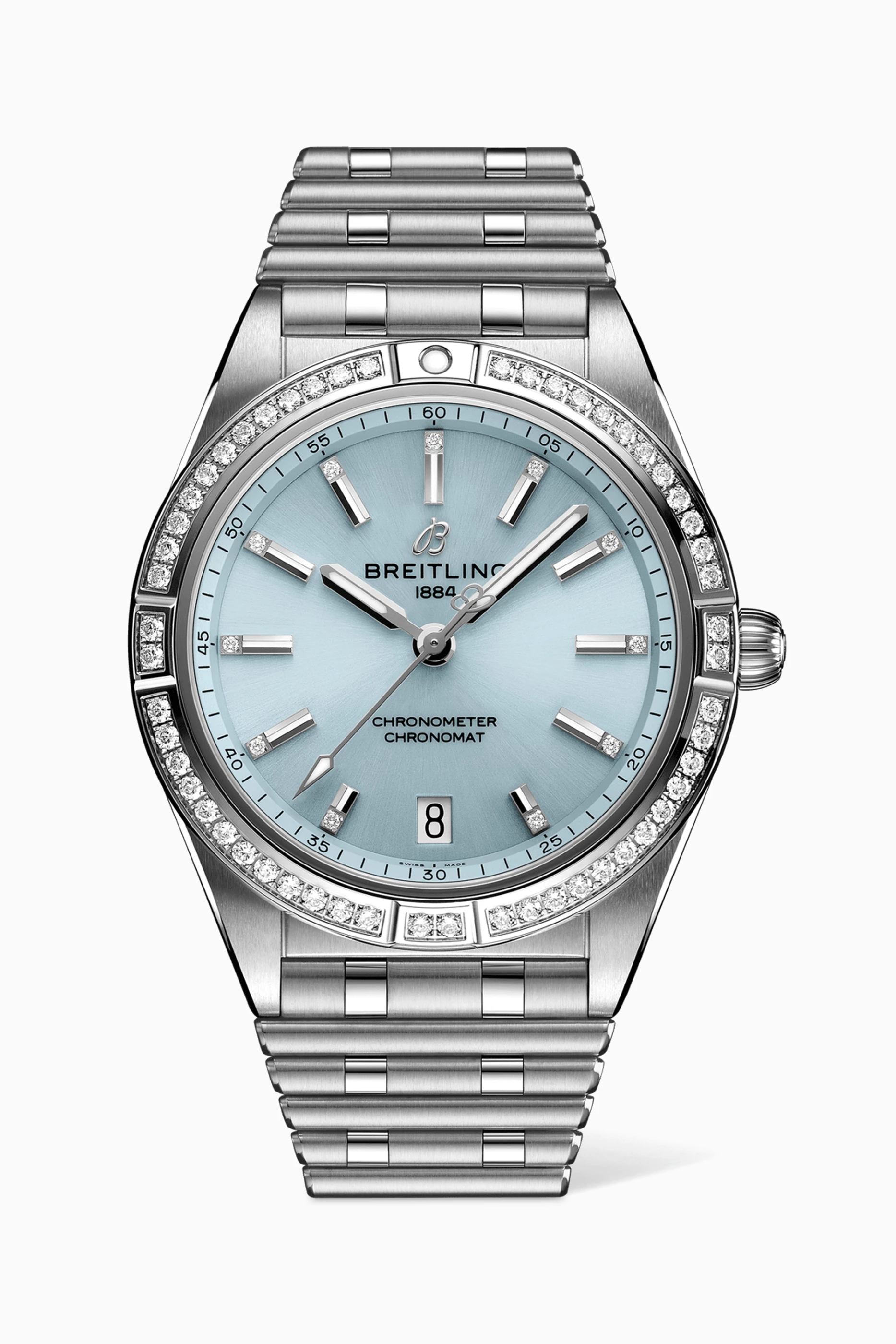 Buy Breitling Blue Chronomat Automatic Diamond 18kt Grey Gold Stainless Steel Watch 36mm For Women Online Ounass Saudi