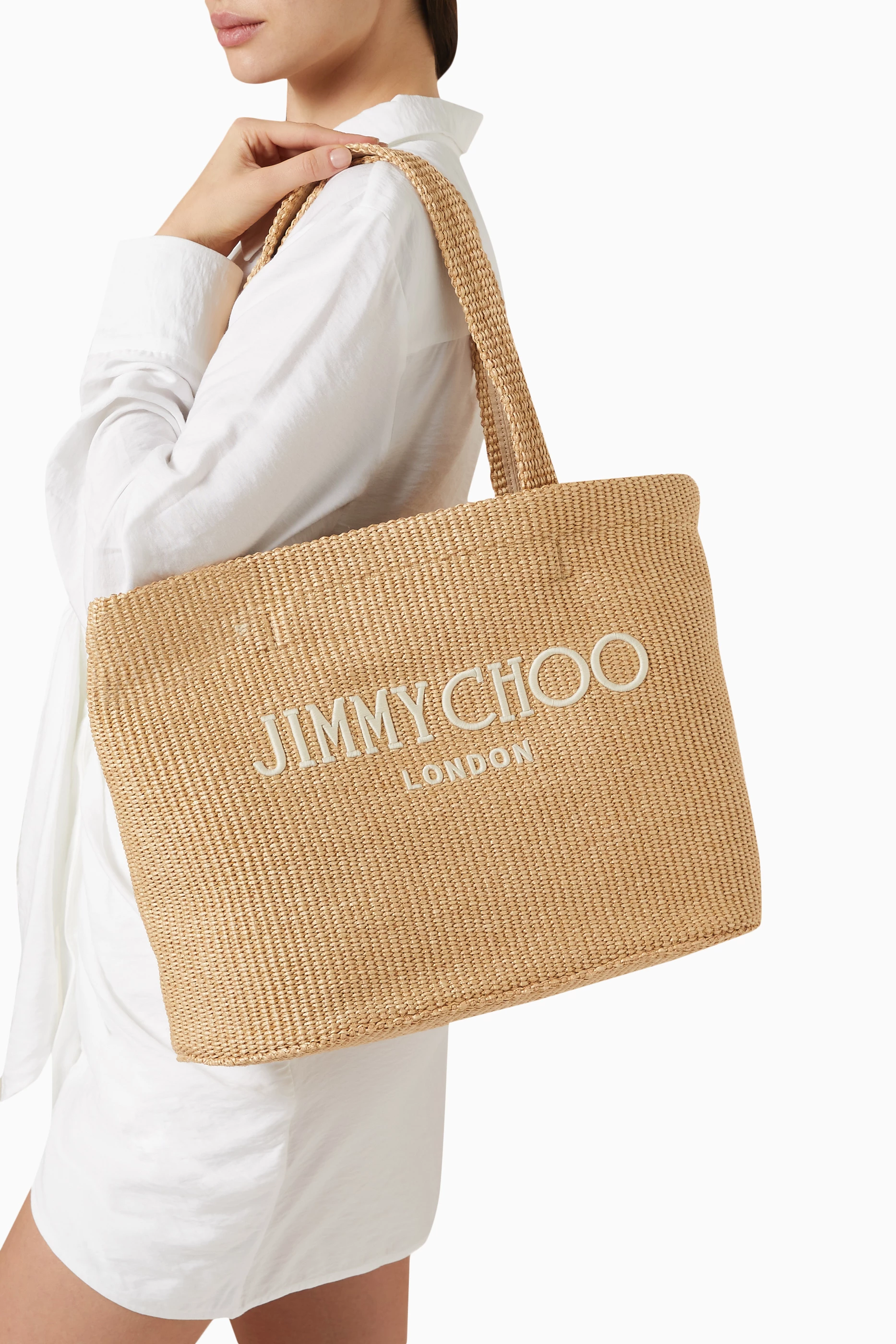 【Jimmy Choo】BEACH TOTE E/W M◆0000095136TYJ Jimmy Choo Beach London East-West Tote Bag | Neiman Marcus