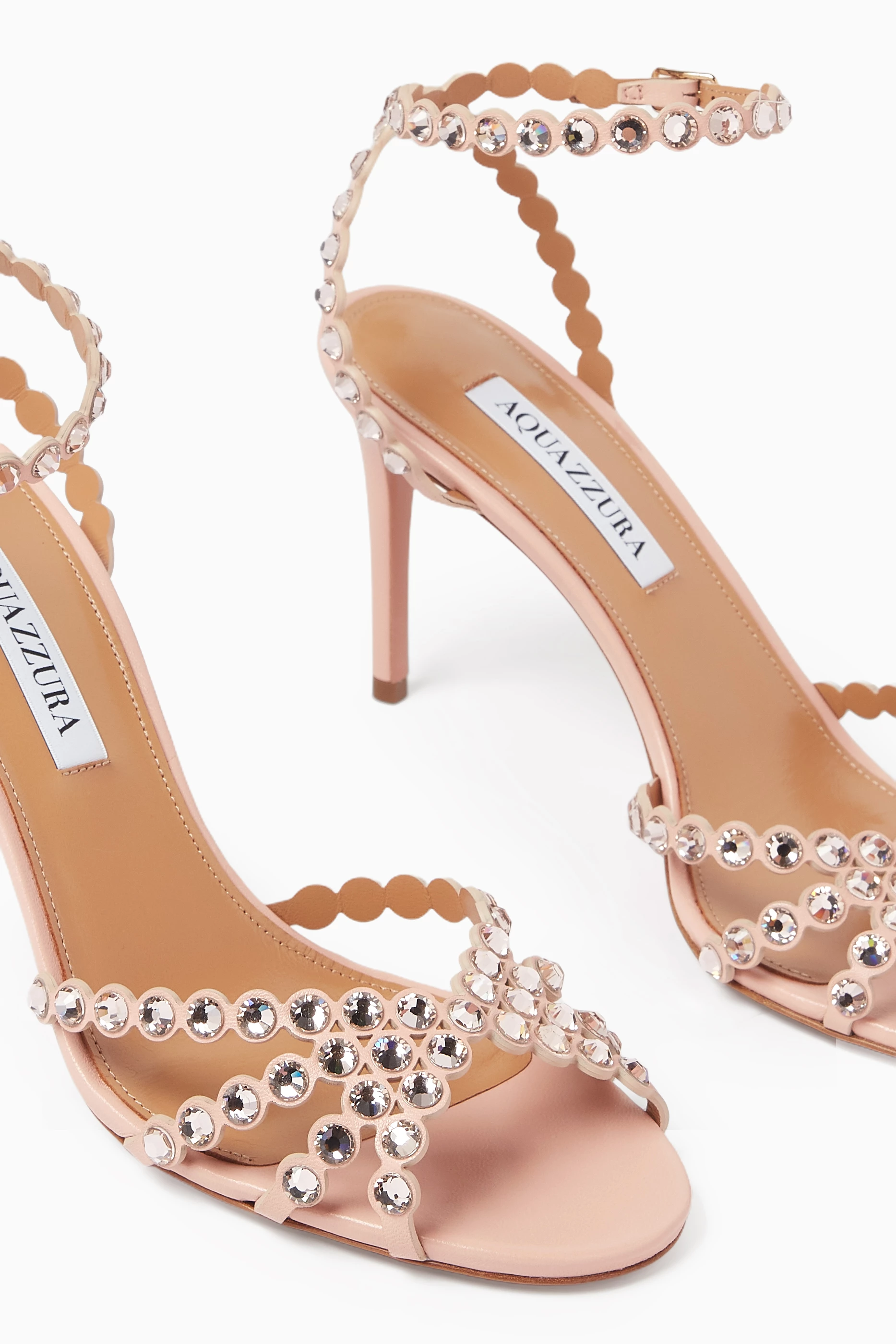 Buy Aquazzura Pink Tequila 85 Sandals in Metallic Leather For