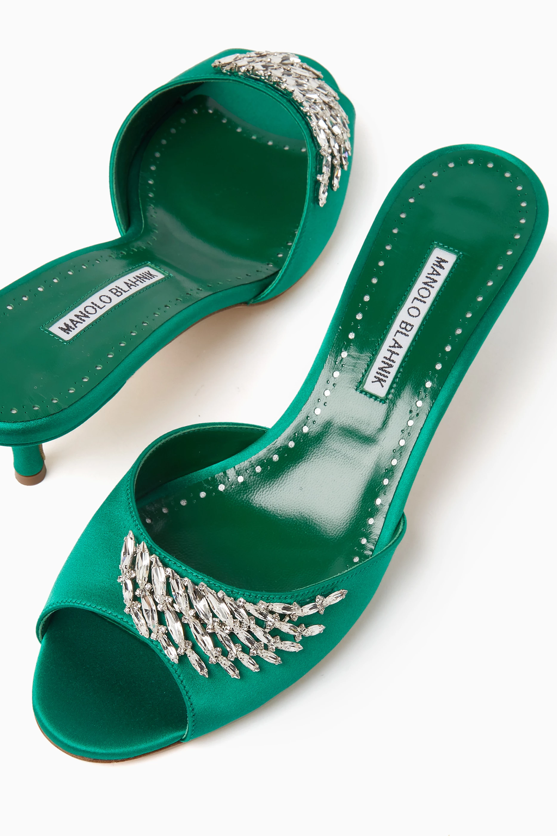 Buy Manolo Blahnik Green Lumada 50 Crystal Mule Sandals in Satin For Women Online Ounass Saudi