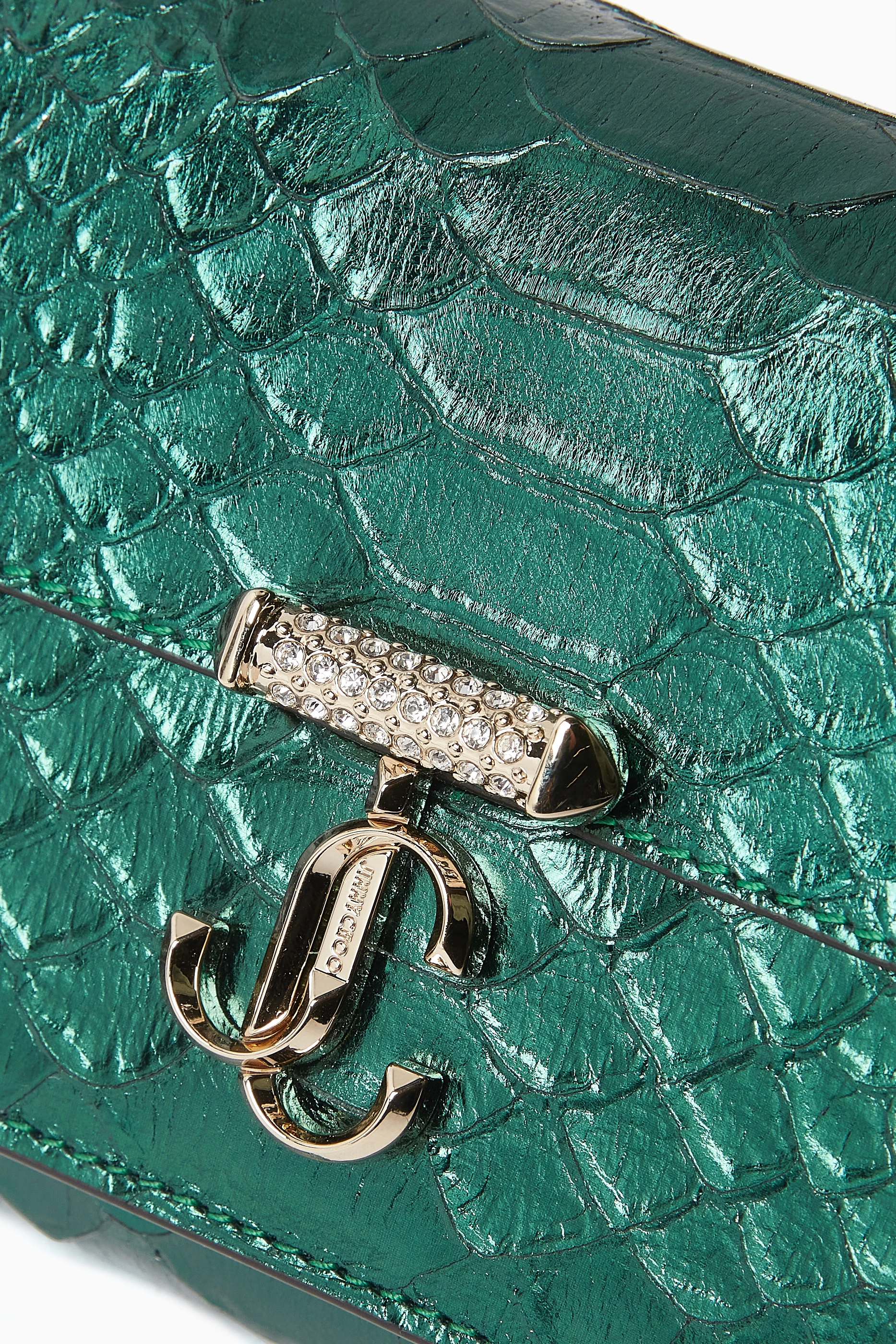Buy Jimmy Choo Green Avenue Chain Wallet in Metallic Snake-effect