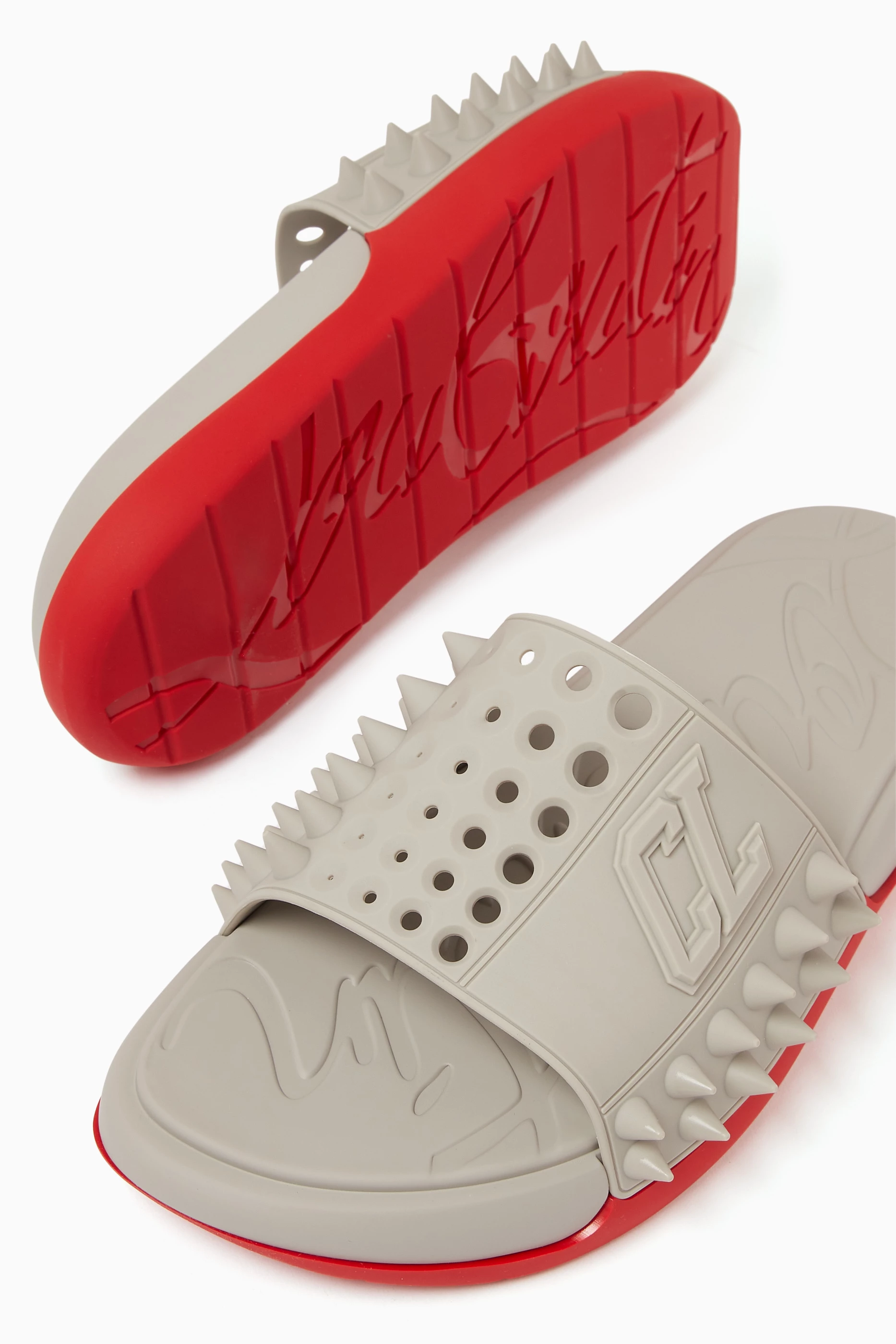 Buy Christian Louboutin Grey Take It Easy Slides in Rubber For Men Online Ounass Saudi