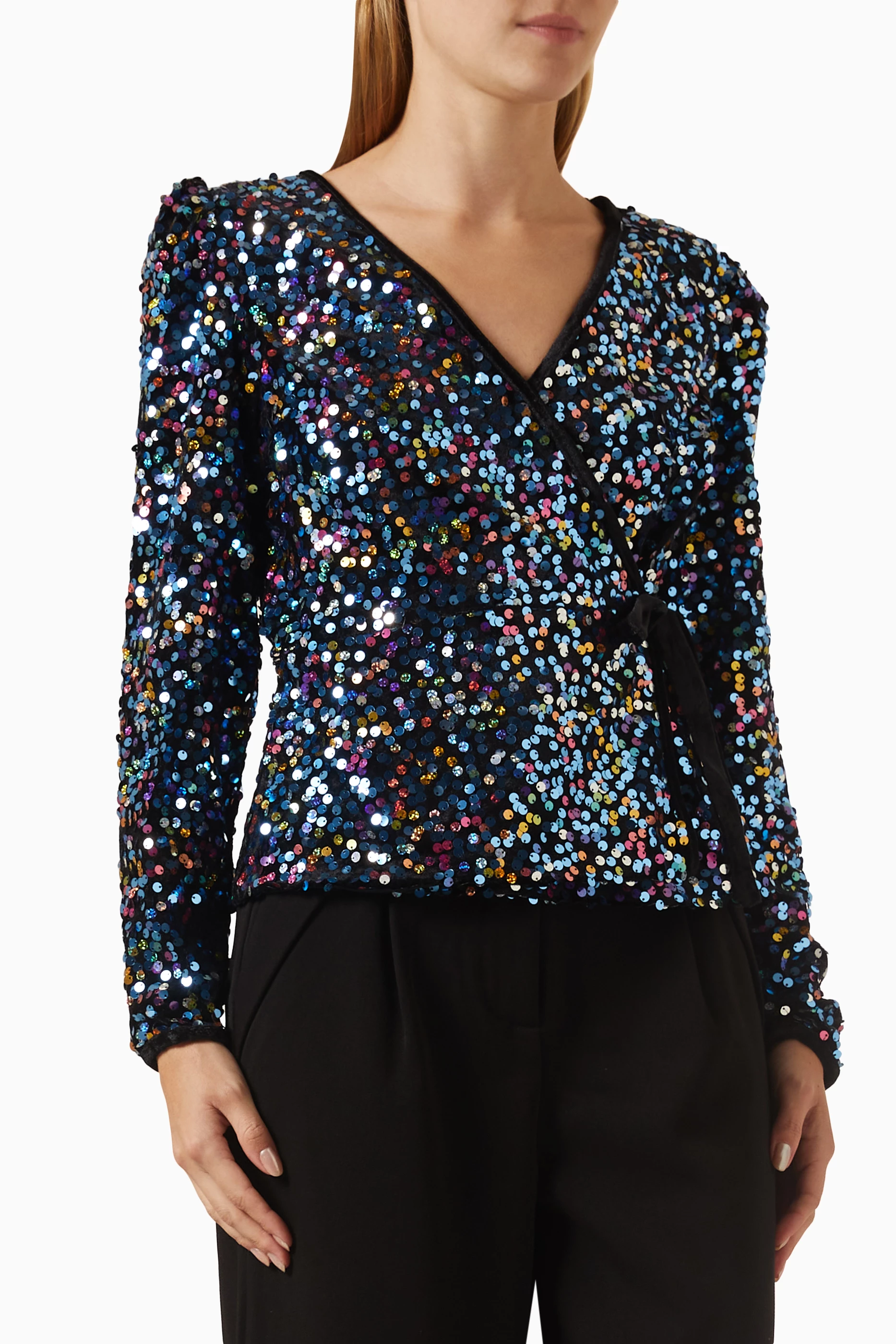 Mango long sleeve sequin top in rainbow shop