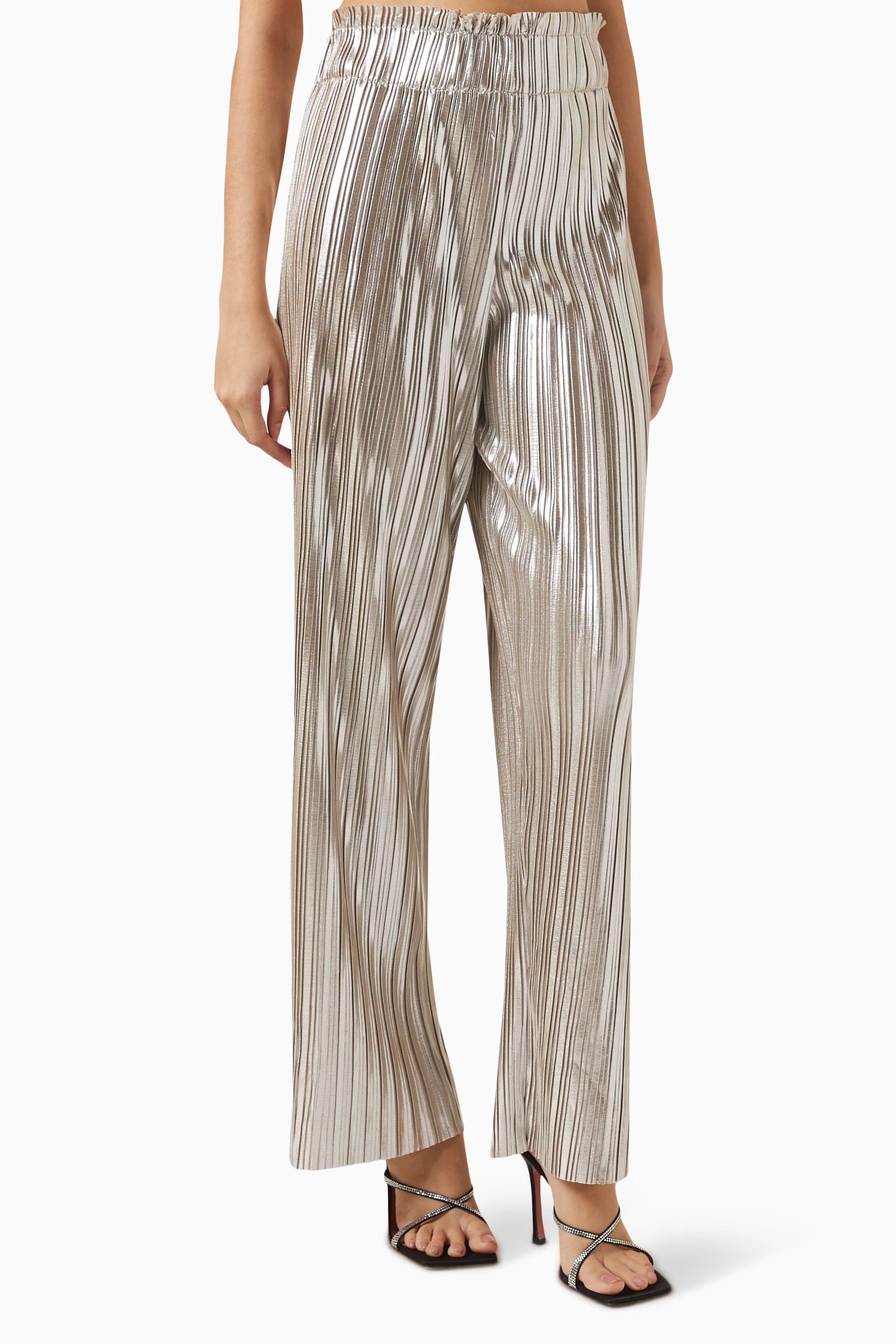 Silver pleated pants sale